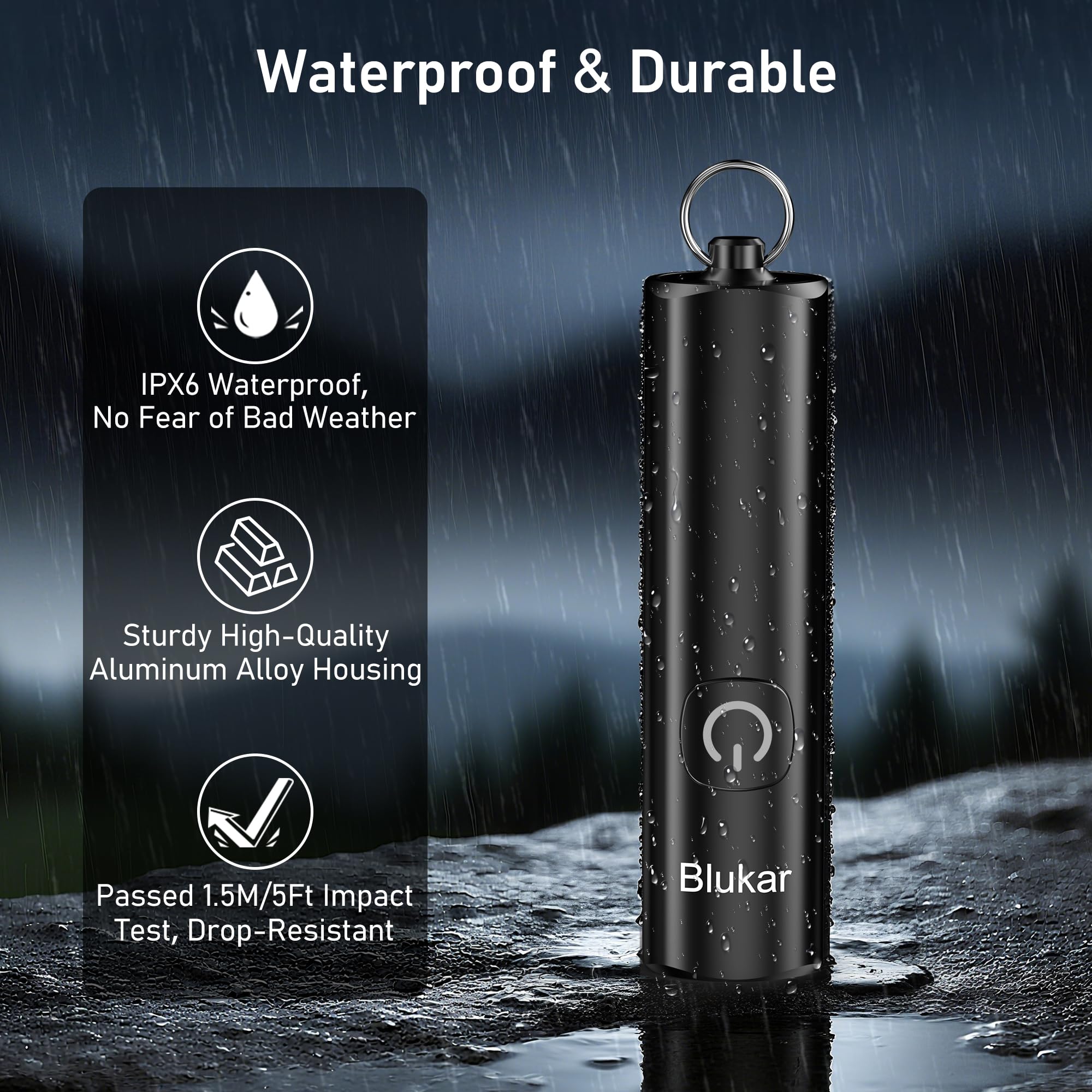 Blukar Mini Torcia LED Ricaricabile, Super Luminoso Torcia EDC Tascabile con Portachiavi, 3 Modalità, Funzione di Memoria, Impermeabile Portatile Flashlight per Campeggio/Pesca/Trekking/Emergenza