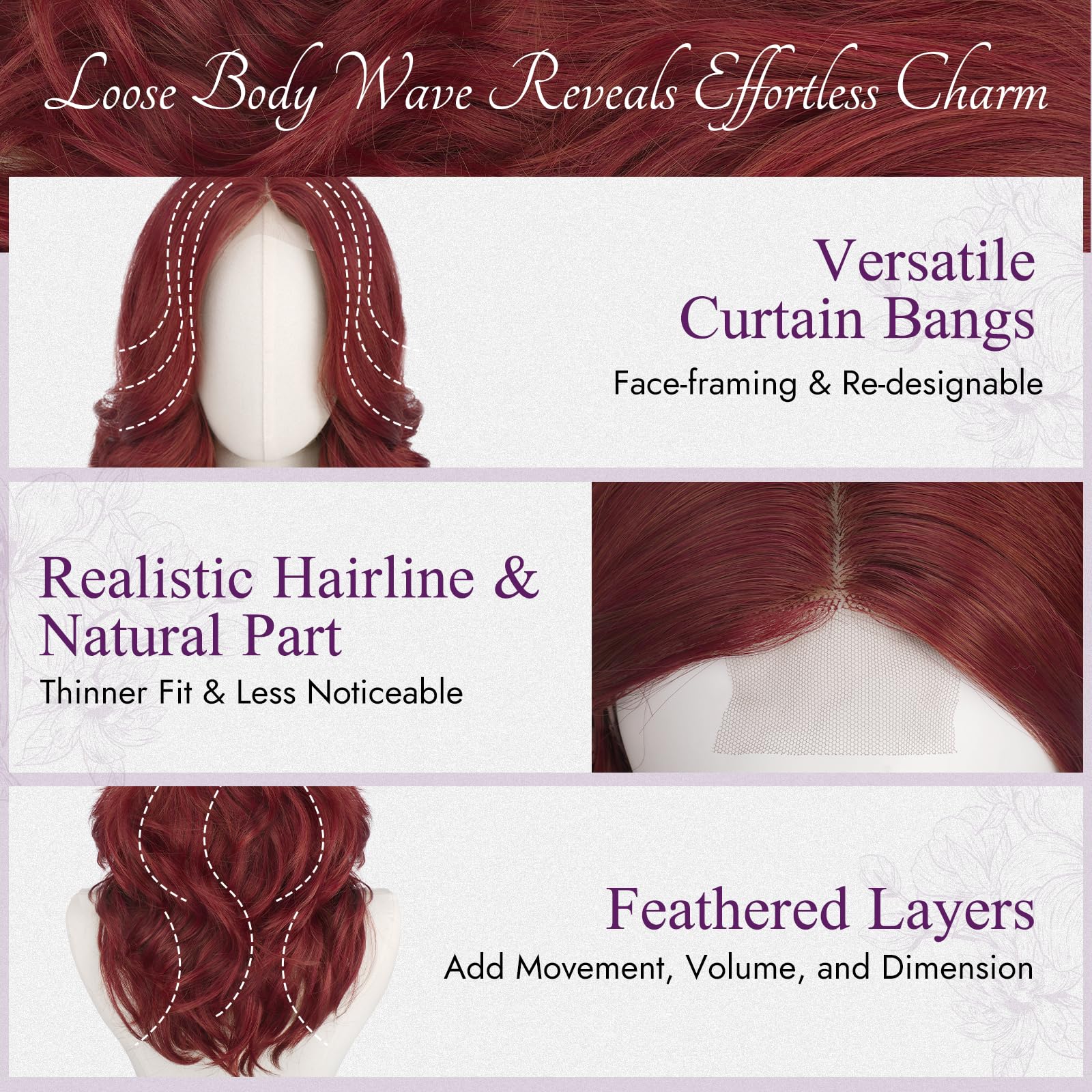 BARSDAR Corta Ondulada Cobrizo Rojo Peluca, 40cm Shoulderlongitud Cobrizo Pelucas para Mujer Corta Wave Layered Peluca con Face-Framing Curtain Bangs Aspecto Natural Sintética Pelucas de Pelo Party