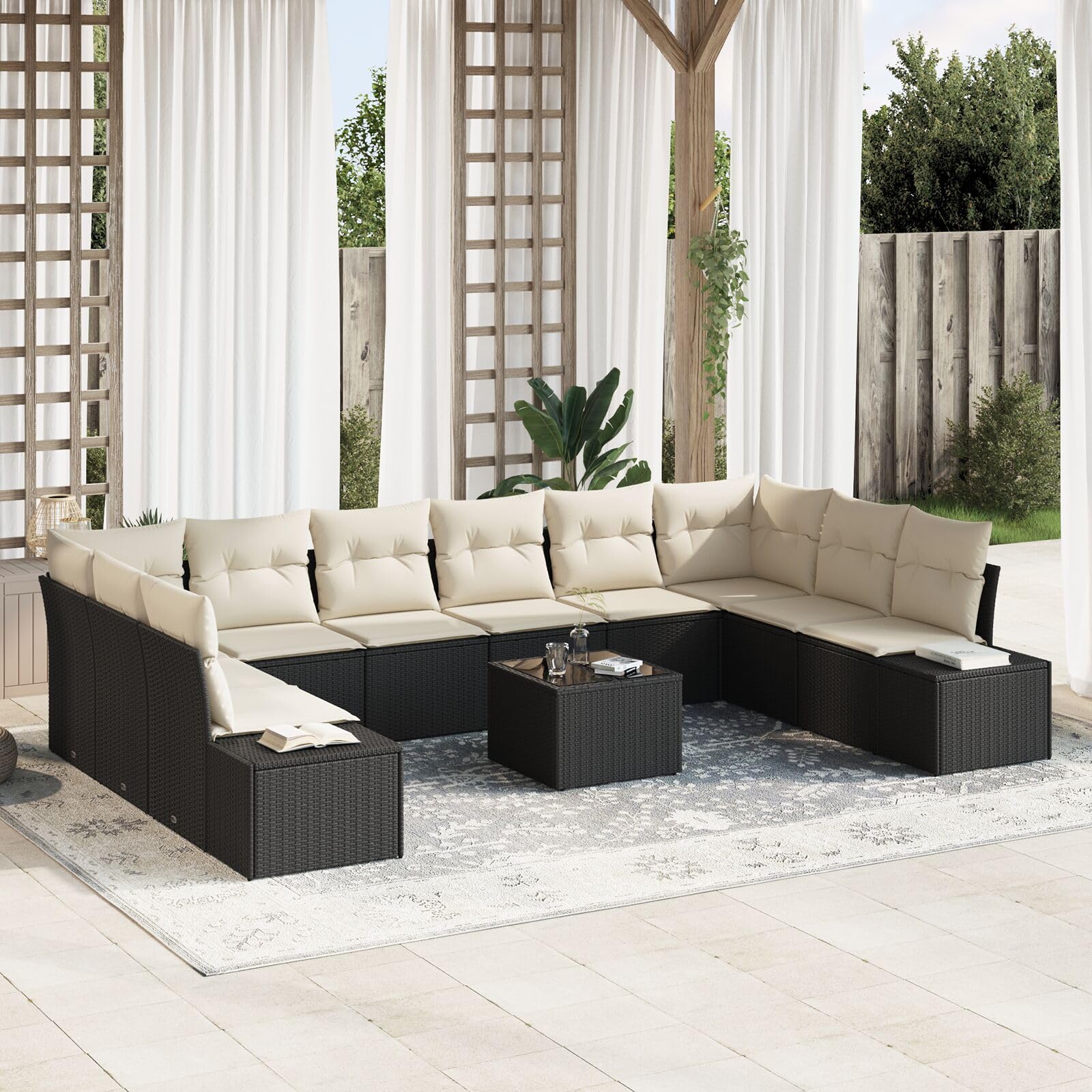 LAPOOH Set da Giardino di 10 Pezzi con Cuscini in polyrattan Marrone,Set da Giardino,Set da Giardino Esterno,Set di Conversazione per Patio-3347247