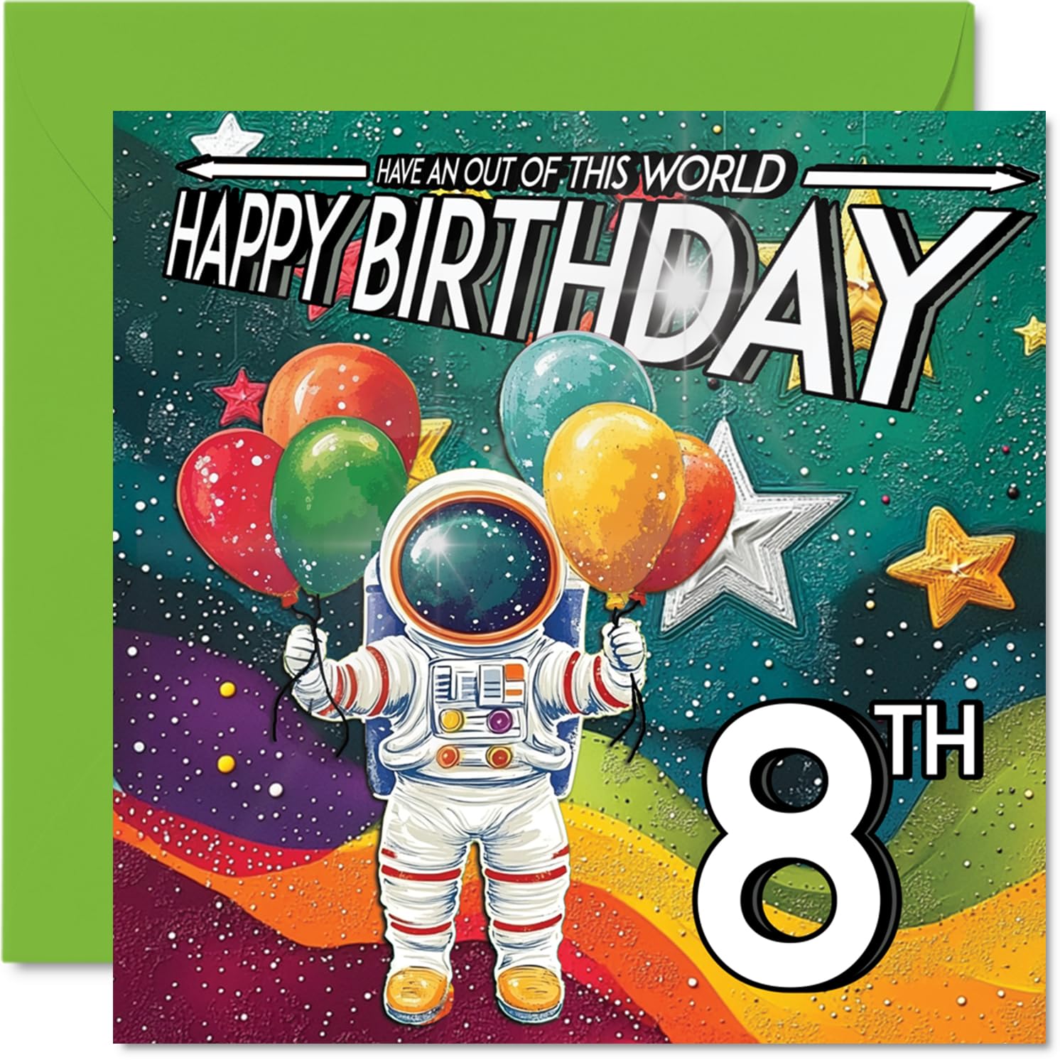8th Birthday Card Boy - Astronaut Spacesuit - Outer Space Birthday Card for 8 Year Old Girl, Age 8 Boys Girls Cards, 145mm Bday Greeting