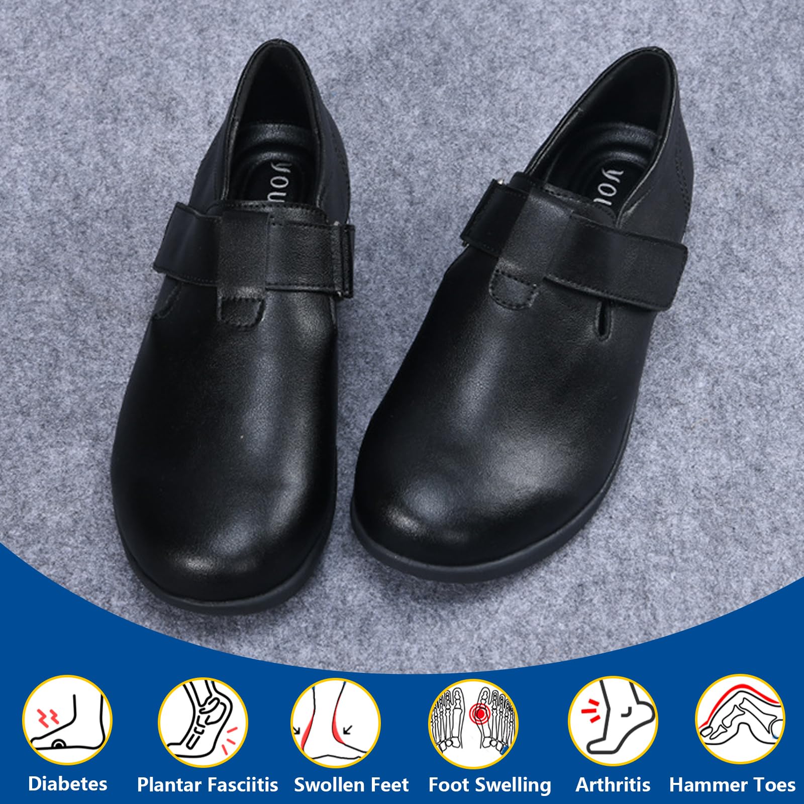 bumuam Scarpe Uomo Pelle per Diabetici Extra Larghe Scarpe Ortopediche Uomo Sneakers in Pelle Regolabili Largo Comfort per Piedi Gonfi Scarpe