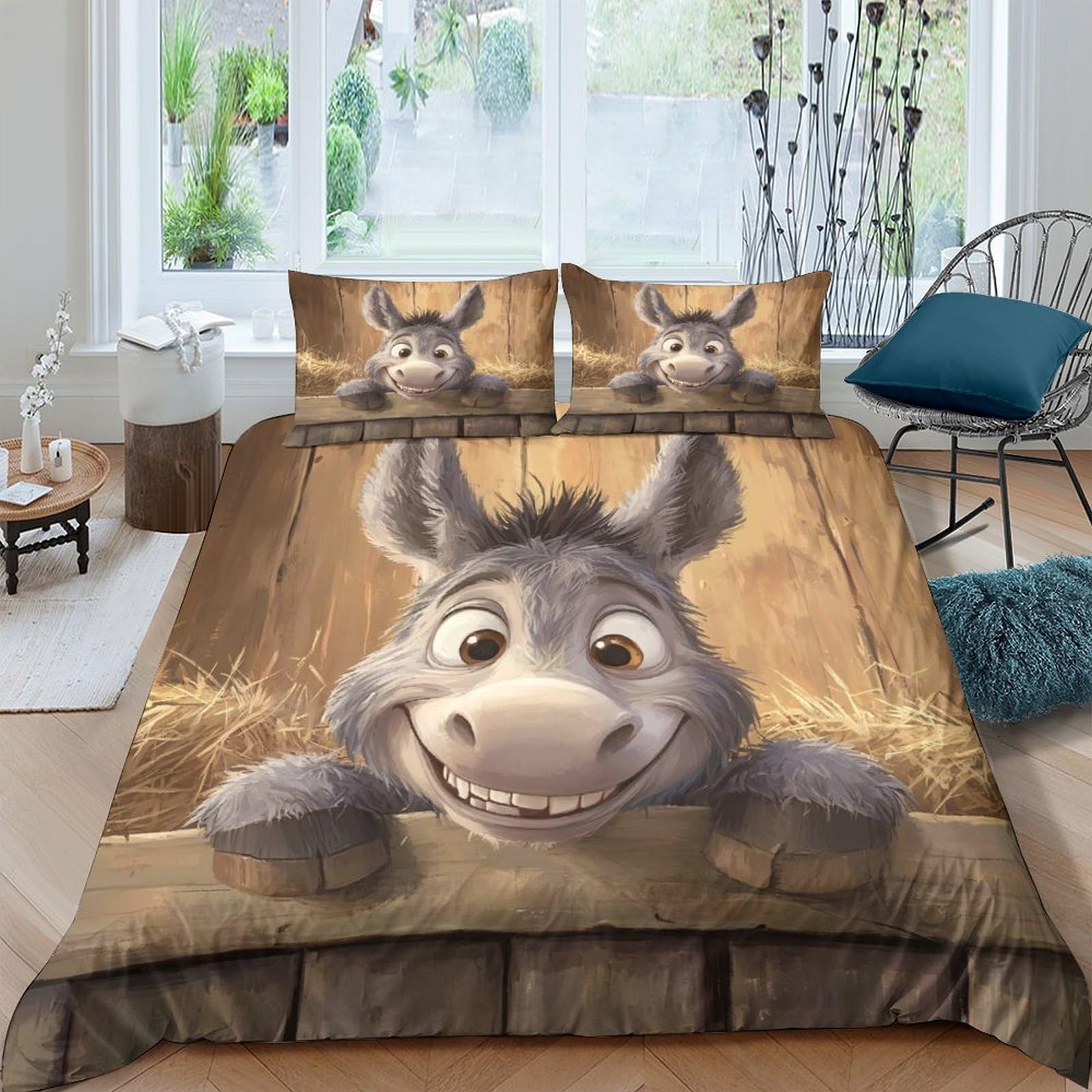 Ctjqhvkz Style-7 3D Printed Cartoon Donkey Fitted Sheet Microfiber Anti-Slip Brown Animal Bed Cover For Bedroom Guest Room Decor Single（135X200cm）