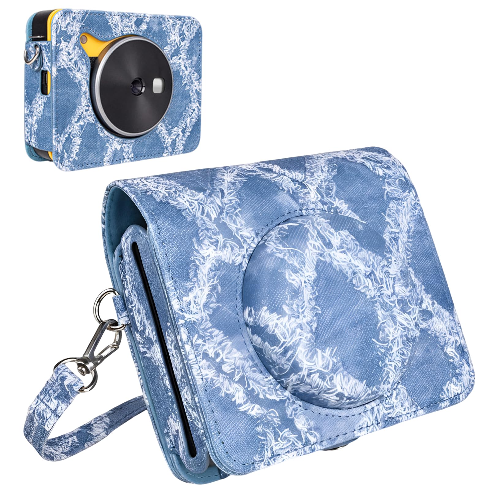 Protective Camera Case Compatible with Latest Version Kodak Mini Shot 3 Retro C300R 2-in-1 Instant Camera, Custom Fit PU Leather Bag with Adjustable Strap, Compact Carrying Storage (Cowboy Blue)