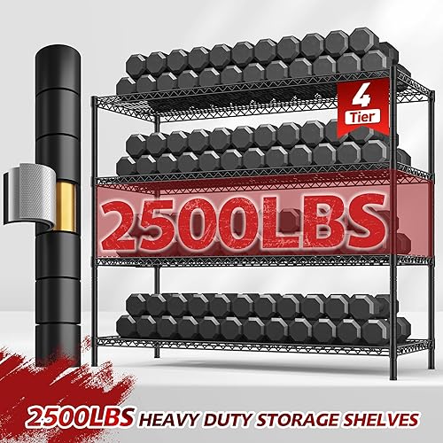 Miniatura 4 de REIBII Estantes de almacenamiento de 55.5 pulgadas de ancho, 2500 libras, estante de alambre con ruedas de 75.6 pulgadas de alto, estantería