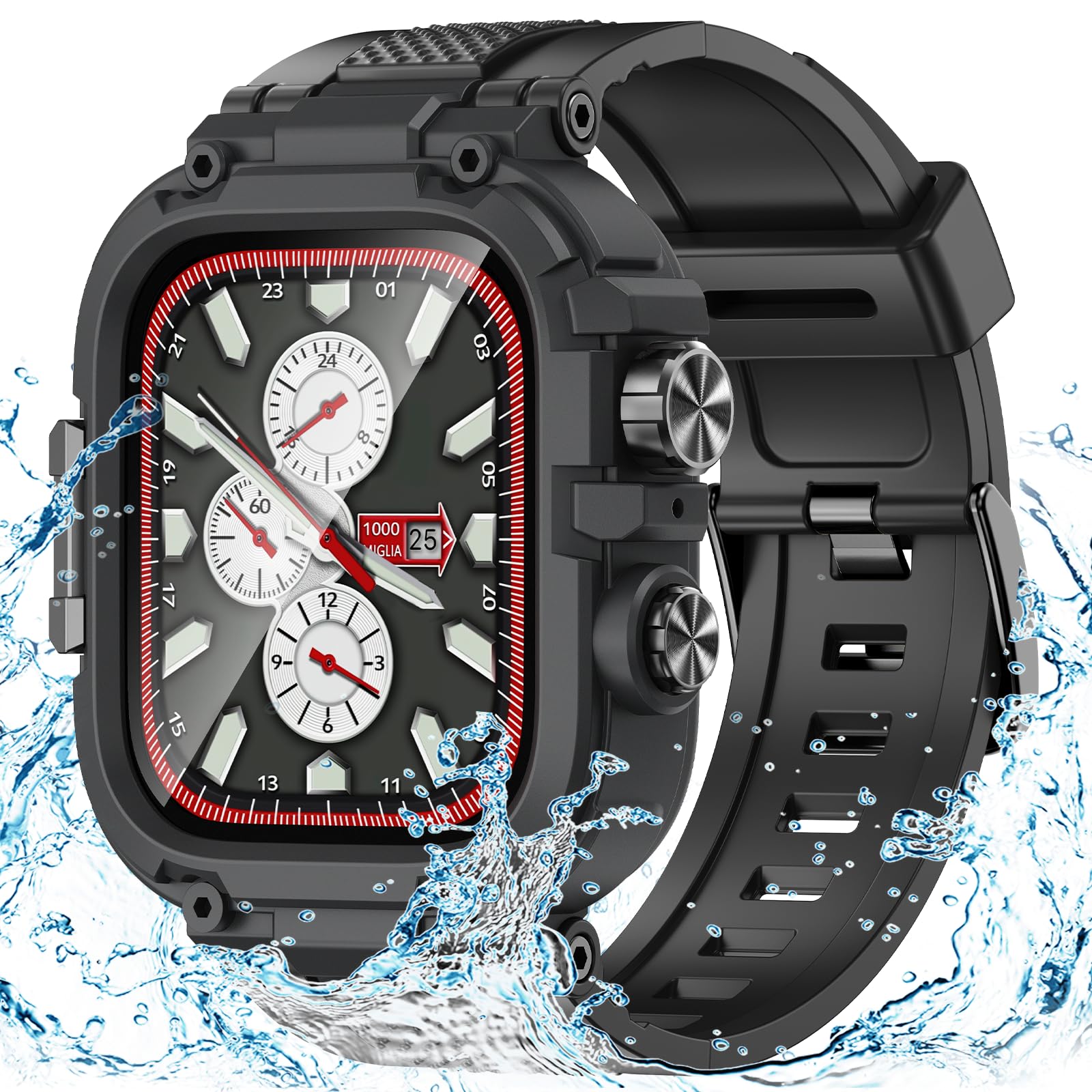 Photo 1 of Goton IP68 Waterproof Rugged Band for Apple Watch 44mm with Case build-in Screen Protector for Men, Heavy Duty Bumper Cover Sport Strap Compatible with iWatch SE 3/2/1, Series 6/5/4 44 mm