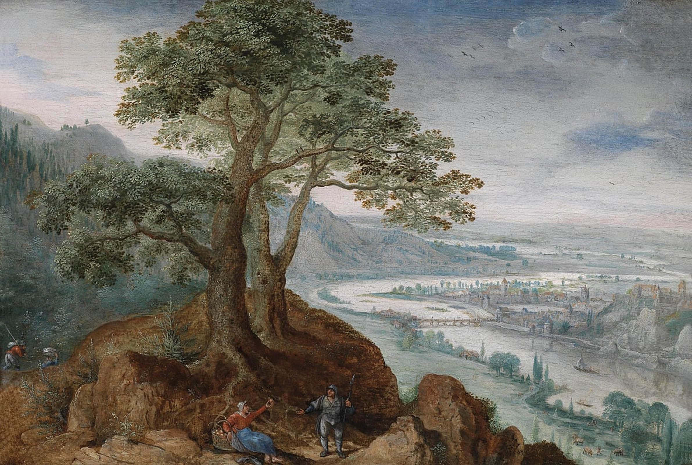 SERENDIPITP Retro Picture Poster Wall Art Pictures Painting a Farmer's Wife and a Hiker on a Path in the Foreground by Lucas Van Valckenborch Wall Art Canvas Print for Wall Decor 60x90cm