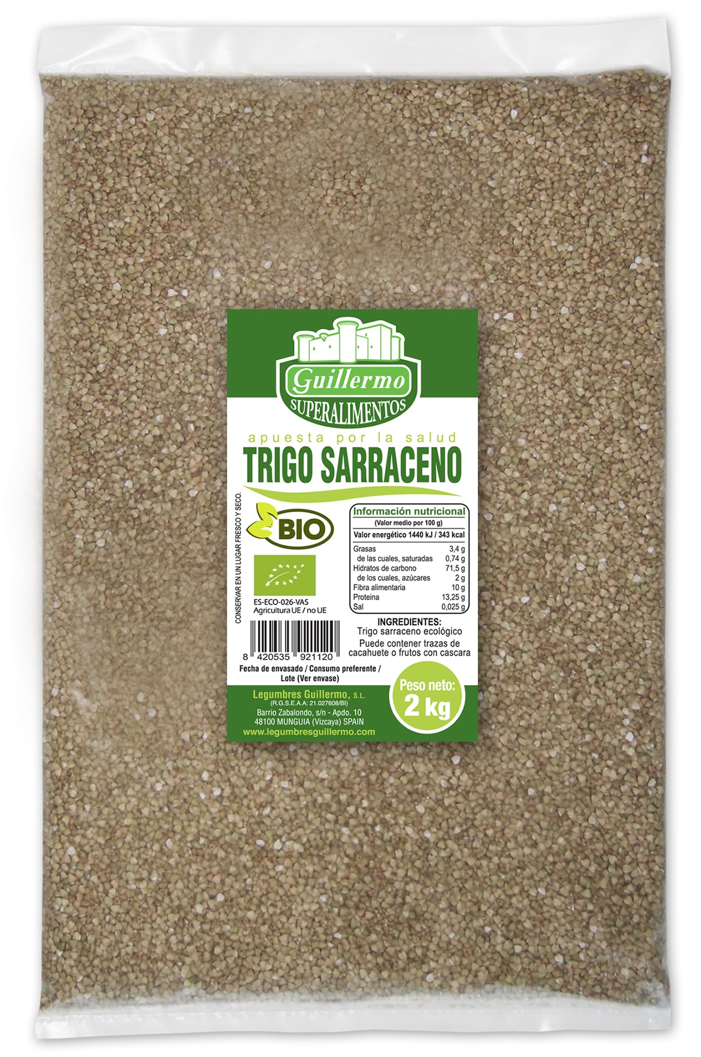 Guillermo | Trigo sarraceno BIO - Bolsa 2kg. | 100% ecológico | Bajo en grasa | Fuente de Omega-3 y Omega-6