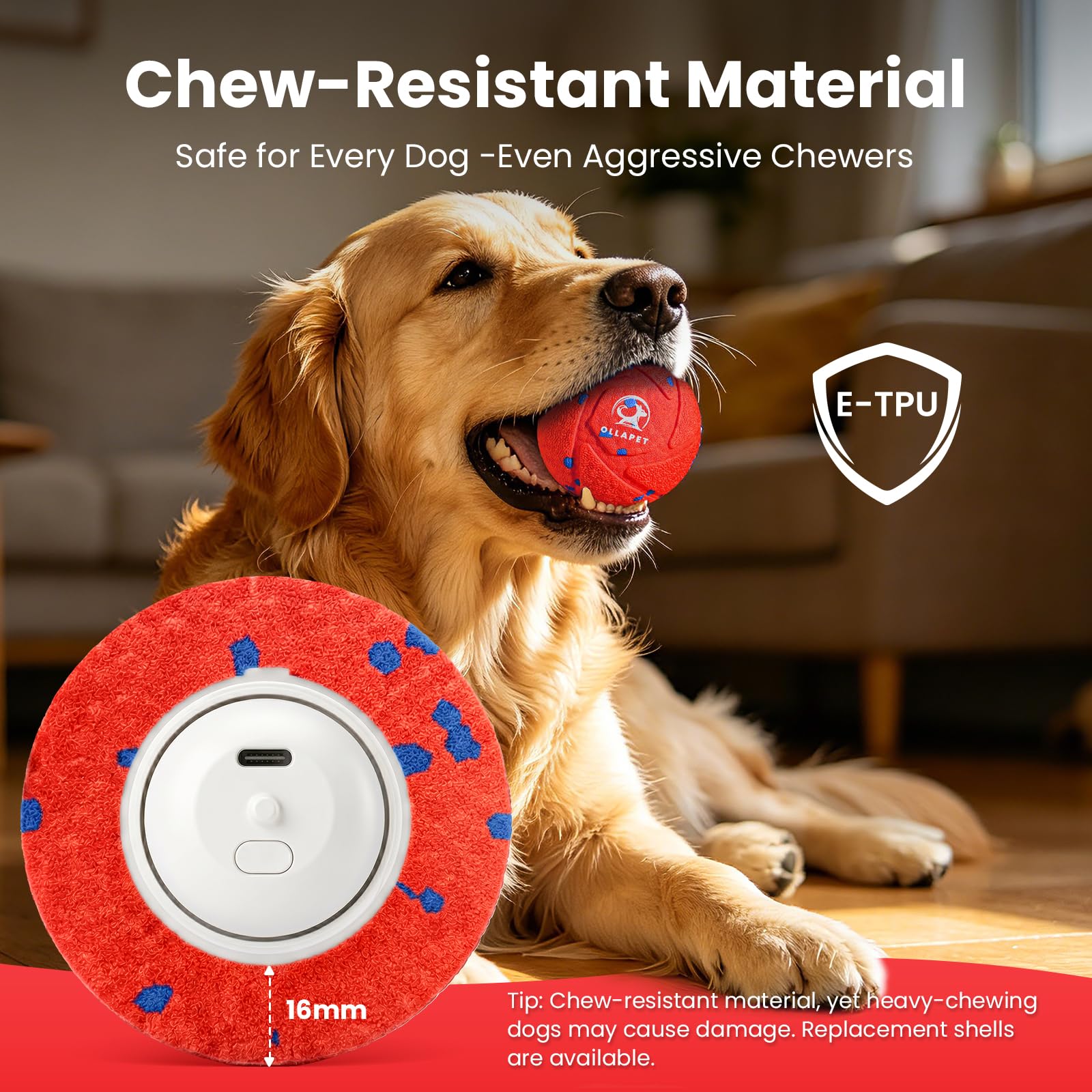 Balle interactive pour chien – rebondissement et roulement automatiques, matériau E-TPU résistant à la mastication, 3 modes interactifs, étanche IPX7, balle de jouet Smart Chase pour chiens de