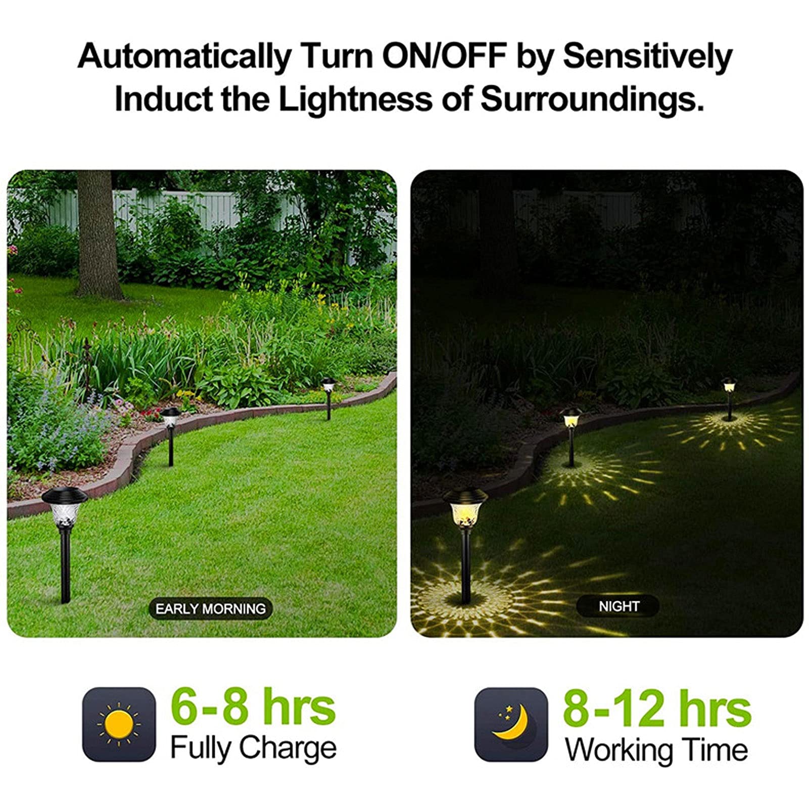 Solar-Wegeleuchten for den Außenbereich, LED-Solar-Wegeleuchten, wasserdichte Außen-Solarleuchten for Terrasse/Hof/Weg/Auffahrt, automatisches Ein-/Ausschalten von der Dämmerung bis for Morgengr