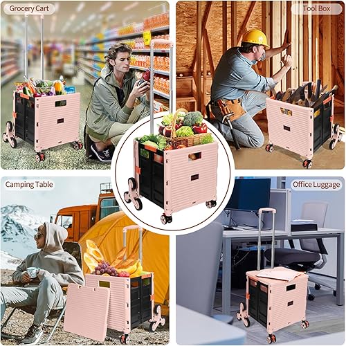 Miniatura 3 de SELORSS Carrito plegable de utilidad, carrito plegable con ruedas para subir escaleras, cesta para profesores con tapa, resistente al desgaste,