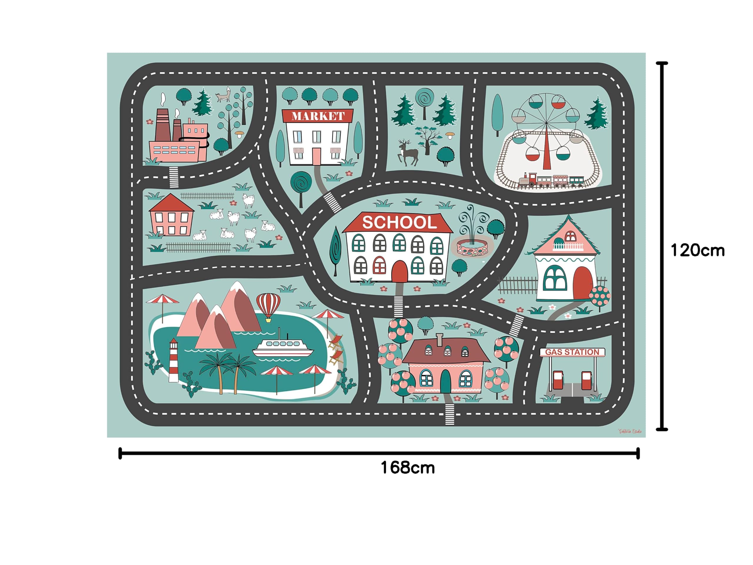 DobleUve Estudio Tapis de Vinyle pour Enfants 03 | Bleu | 120x168 cm | Tapis Enfant Lavable | Antidérapant | Tapis PVC Chambre Enfant