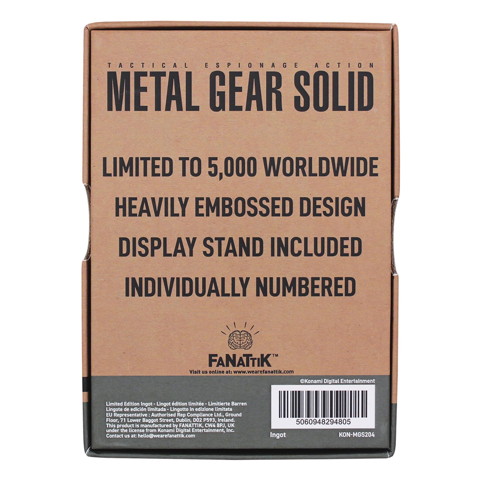 FaNaTtik Metal Gear Solid 2 Limited Edition Solid Snake Metal Lingotto - Prodotto con licenza ufficiale, 5.000 in tutto il mondo, espositore incluso