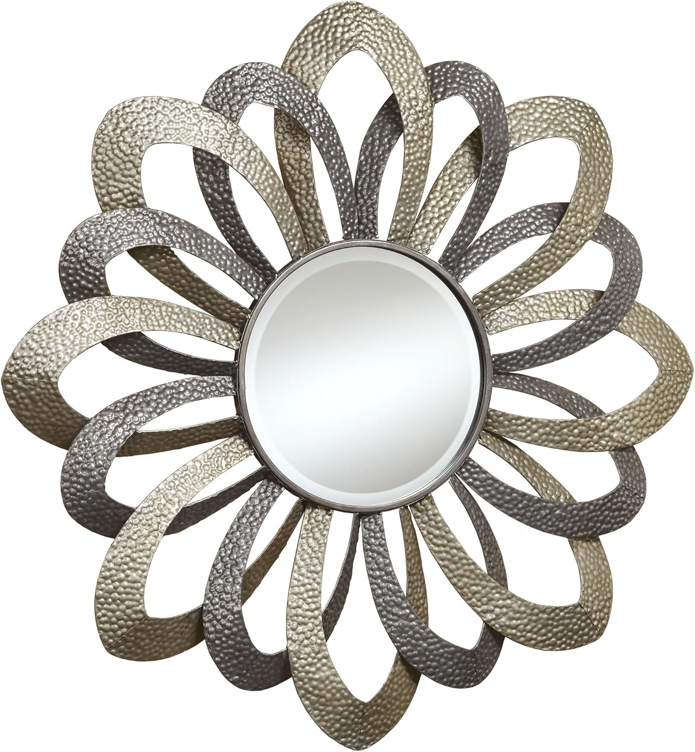 Touch of Class Metal Flower Round Wall Accent Mirror Gray and Silver