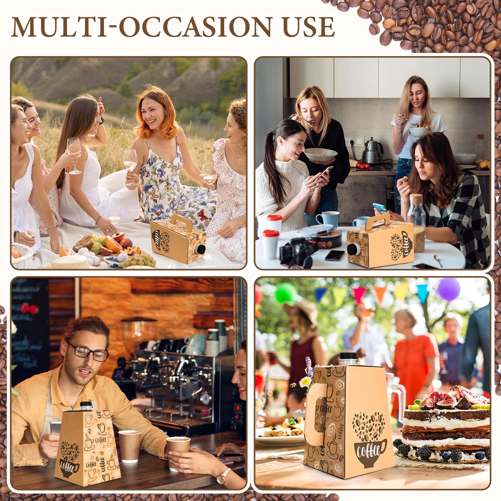 Watersay Paquete de 10 cajas de café para llevar para catering, cajas de café desechables de 96 onzas con asa, contenedores de almacenamiento para fiestas, catering, oficina, llevar