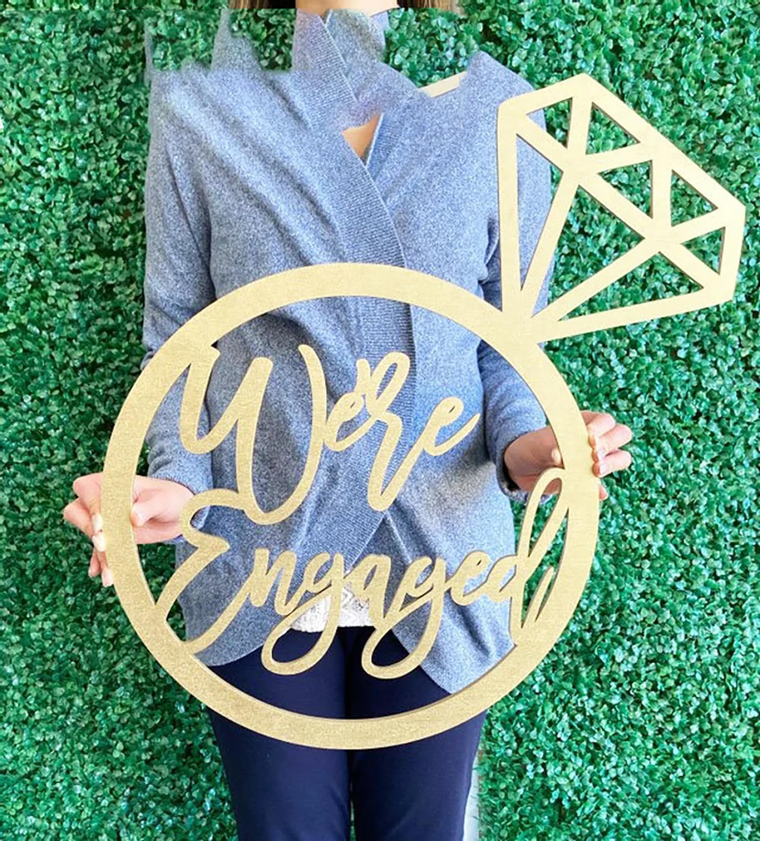 We're Engaged Sign for Backdrop,Wedding Diamond Ring Wall Hanging Decoration for Bridal Shower Party Photo Prop Backdrop