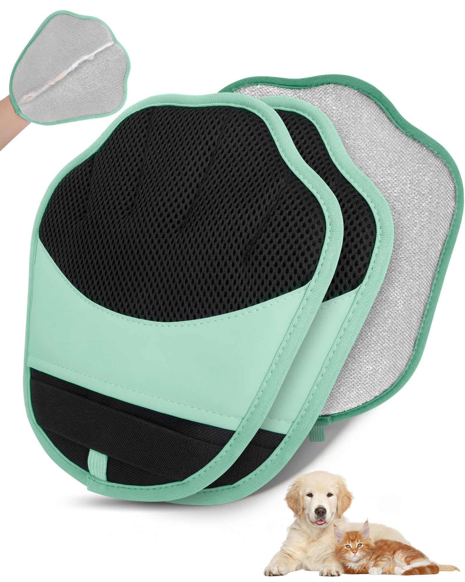 Lavendex 2PCS Pet Hair Removal Gloves, Electrostatic Pet Grooming Gloves for Dogs & Cats, Washable Deshedding & Furniture Cleaning Tool, Five-Finger Design Brush for Sofa, Carpet, Clothes (Green)