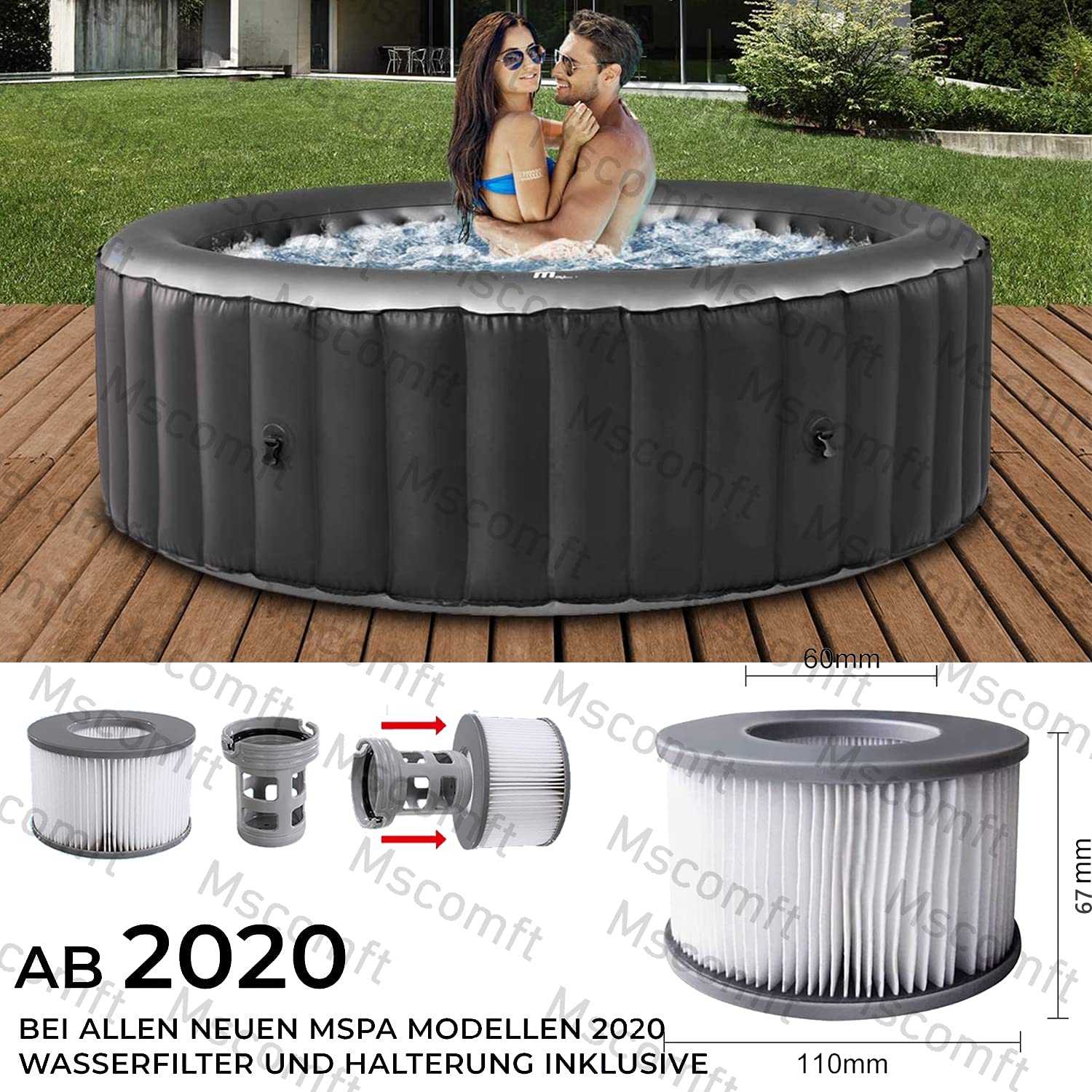 Kit Filtri Di Ricambio Per Piscine Gonfiabili MSPA - 3 Cartucce, 1 Staffa E 3 Retine Per Miweba E Simili