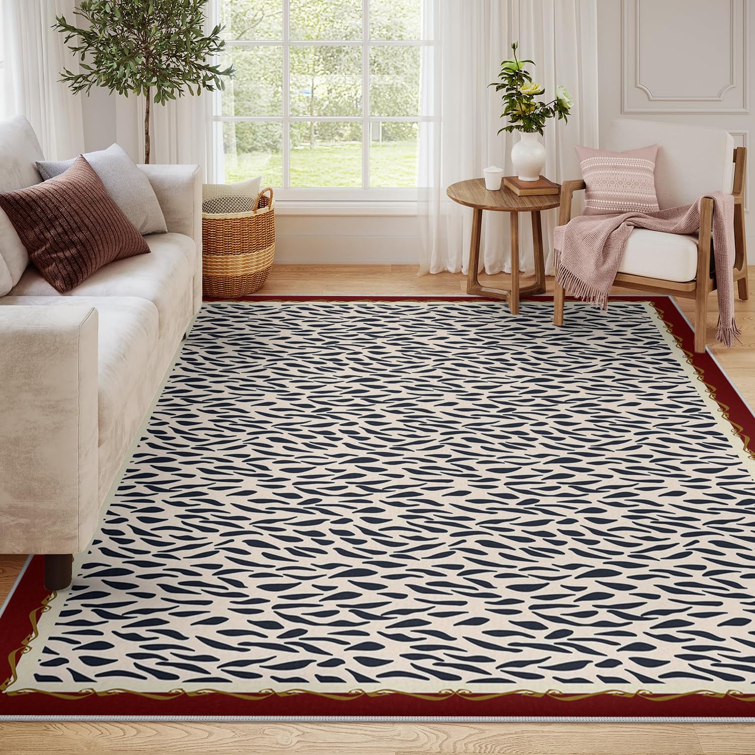 Tapis pour salon moderne abstrait 120x180 cm lavable texture feuille