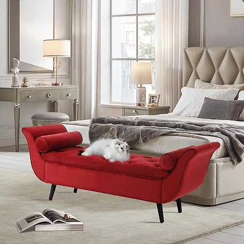 Miniatura 8 de Banco de almacenamiento de terciopelo para dormitorio otomano, banco de cama tapizado con botones para dormitorios, tamaño King con brazos