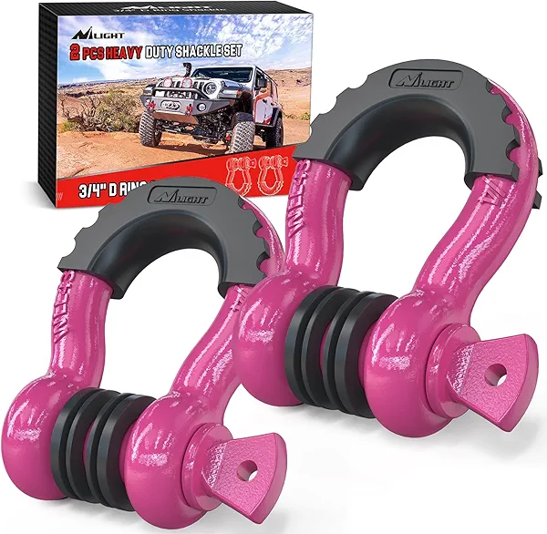 Nilight 2 Pack 3/4" D-Ring Shackle with 7/8" Screw Pin 41,887lbs Break Strength, Heavy Duty Off Road Recovery Shackle with Isolators Washers for Use with Tow Strap, Winch, Off-Road Truck Vehicle