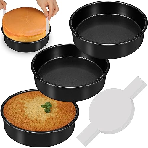 AWTBDP 8 Inch Cake Pan Set of 3, Nonstick Baking Pans Set with 100PCS Pre-cut Parchment Paper for Layer Cakes, Durable Round Cake Pans Sets for Baking for Birthday Christmas, Dishwasher Safe - 8 inch