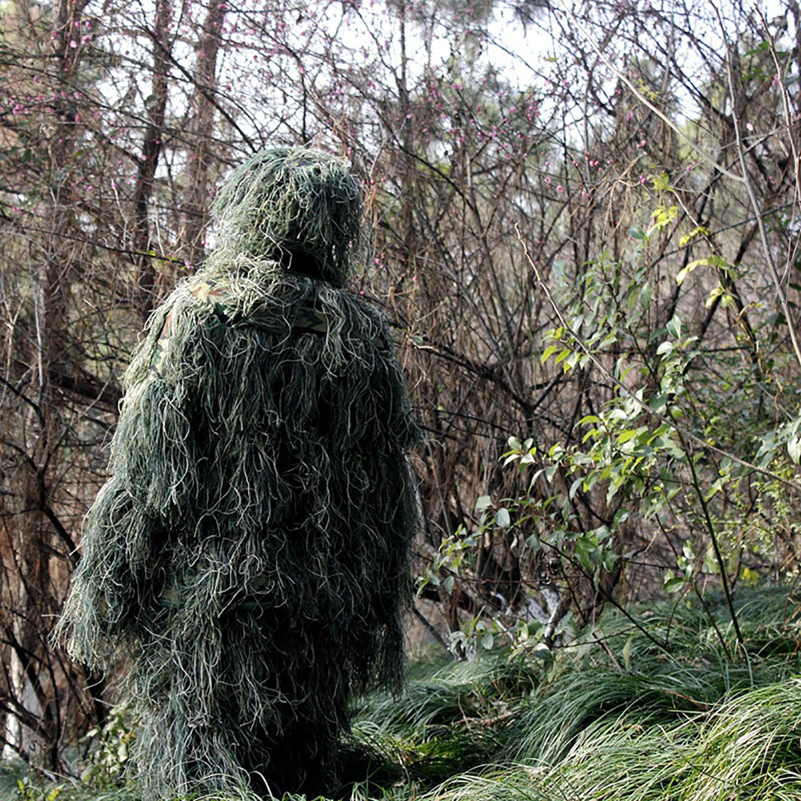 HAZARA 5-Teilige 3D Tarnanzug Camouflage Jagdbekleidung Tarnanzug Einschließlich Jacke,Hose,Kapuze,Tragetasche Wald Kostüm für Paintball, Halloween-Kostüm,ForestGreen-Kids