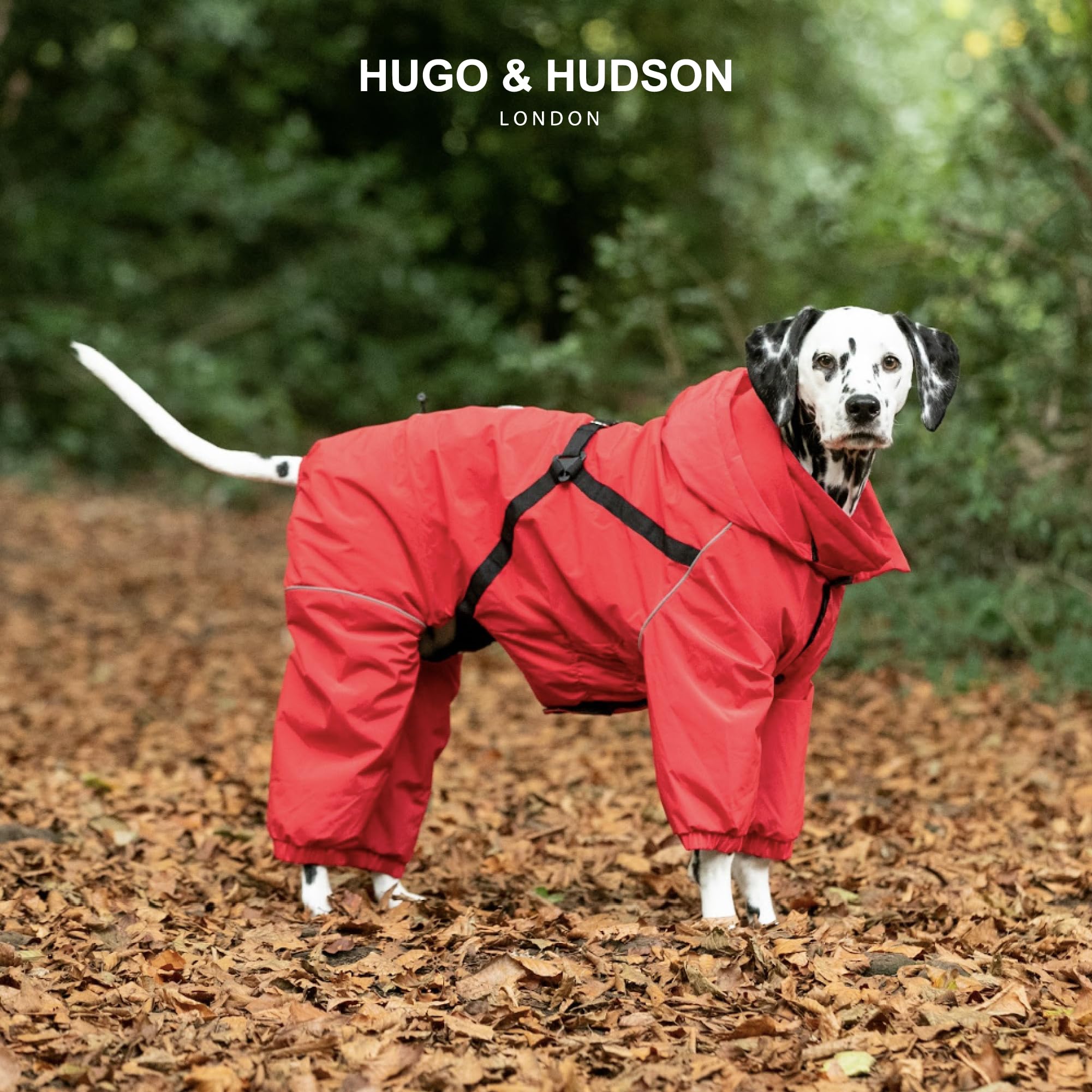 HUGO & HUDSON Outdoor Winter Dog Snowsuit Jacket Windproof Hooded Coat Buckles Harness, Red M45 - Image 2