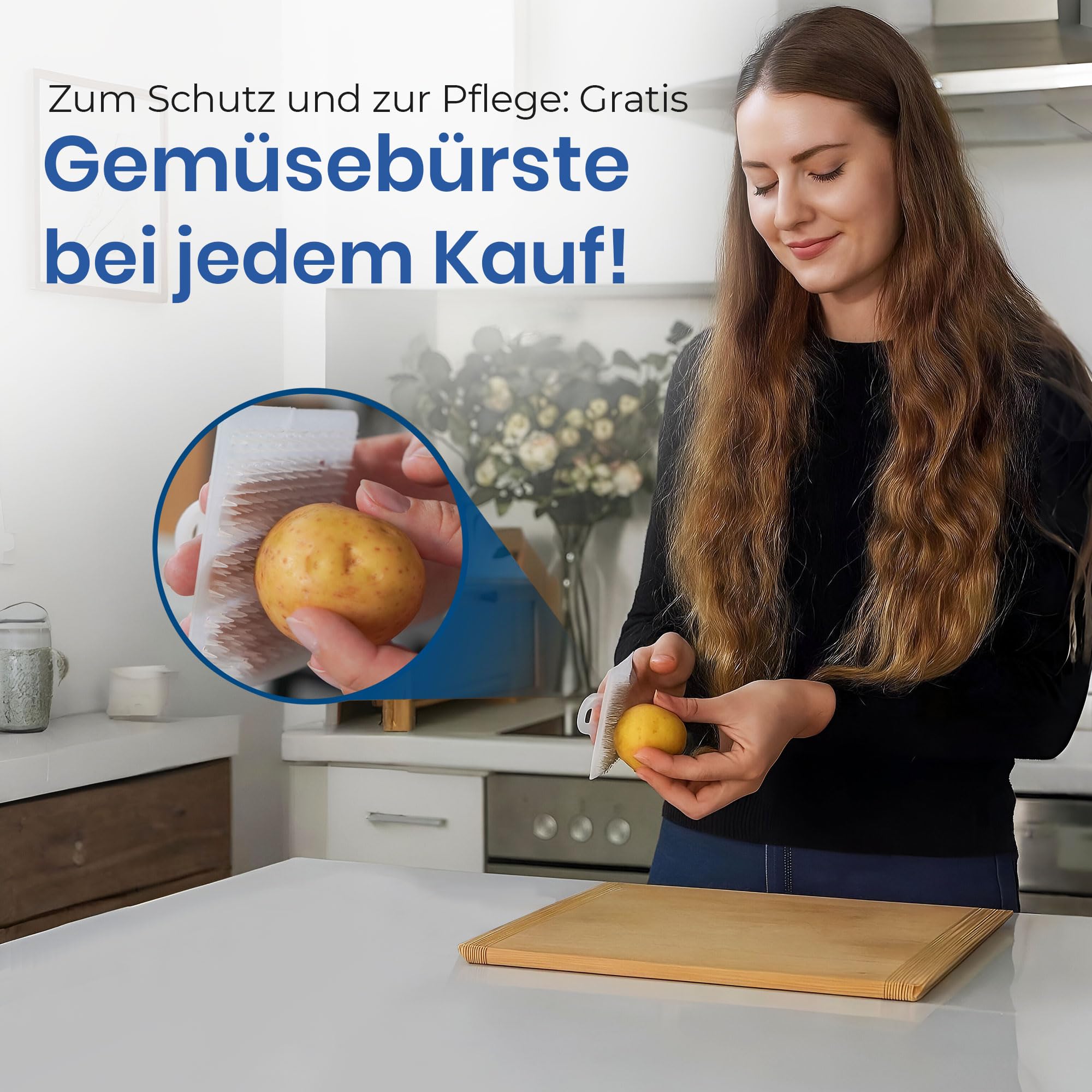 AH® Kartoffel Aufbewahrungsbox inkl. Gemüsebürste [5er Set] - Zwiebeltopf, Kartoffelbox - Geeignet für Gemüse & Zwiebel Aufbewahrung