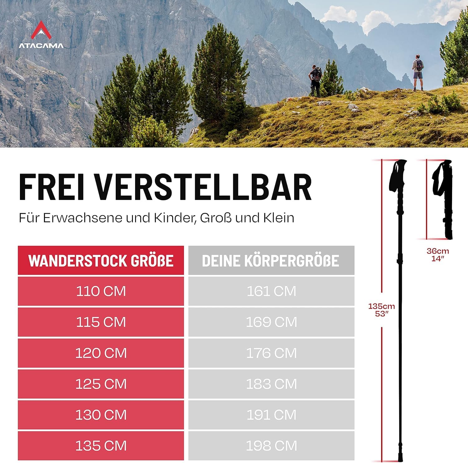 ATACAMA Wanderstöcke verstellbar aus Carbon oder Aluminium mit Korkgriff | Ergonomische Nordic Walking Stöcke für Damen & Herren | Leichte Trekkingstöcke Teleskop für Bergsport und jedes Gelände