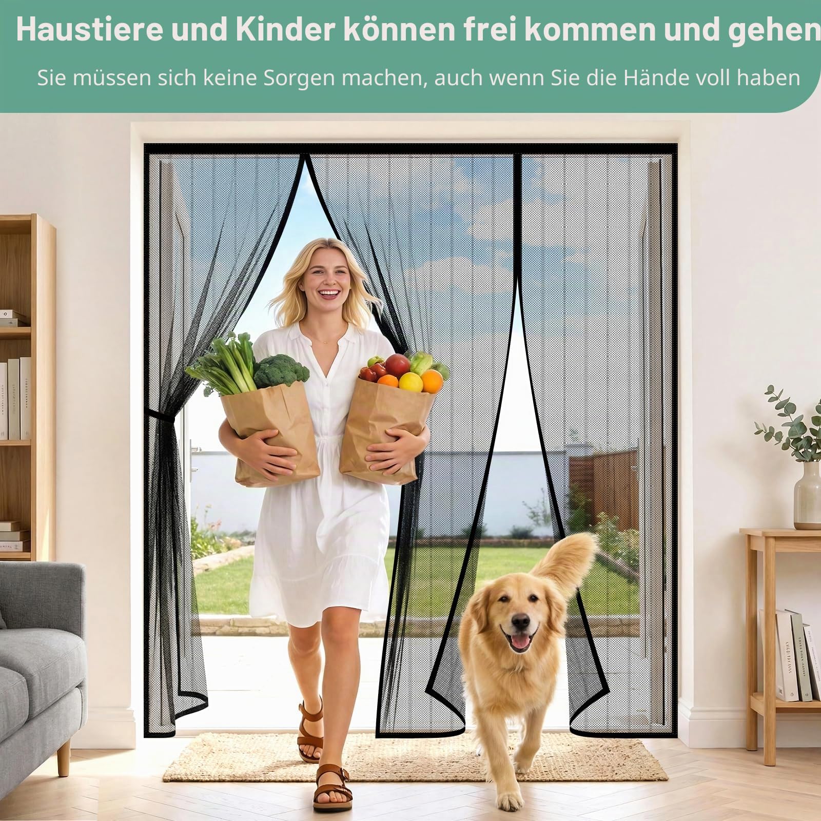Fliegengitter Doppeltür,190x212cm Fliegengitter Schiebetür Ohne Bohren,Insektenschutz Doppeltür Groß,Fliegenvorhang Magnet Auto Schließen für Terrassentür Balkontür Hebeschiebetür Flügeltür
