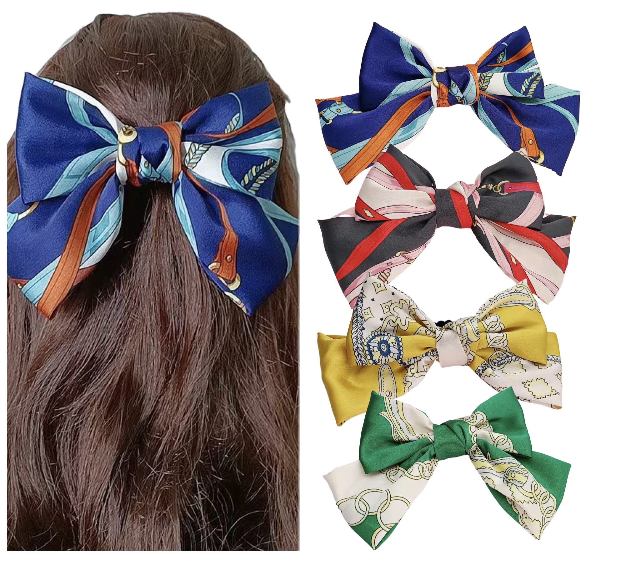 ALANX Women Large Hair Bow Clips, Bowknot Hairpins Huge Checkered Hair Barrettes Alligator Clips Fashion Styling Accessories for kids, Little Girls, School Girls (Silk)