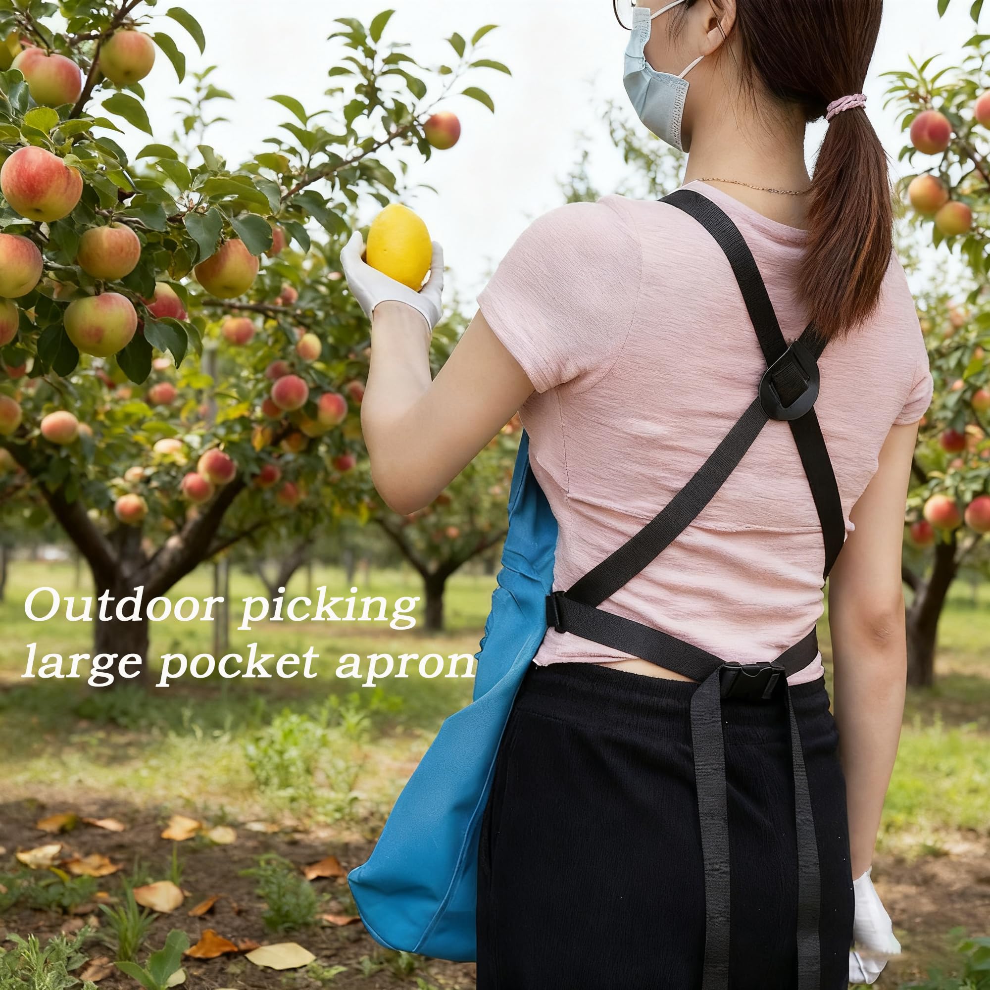 Bolsa De Recogida De Frutas Del Delantal, Azul Delantal De Jardinería, Bolsillo De Liberación Rápida Para Huerto y, Bolsa Para Recoger Frutas, Verduras, Bayas, Bolsa Para Recoger Jardín