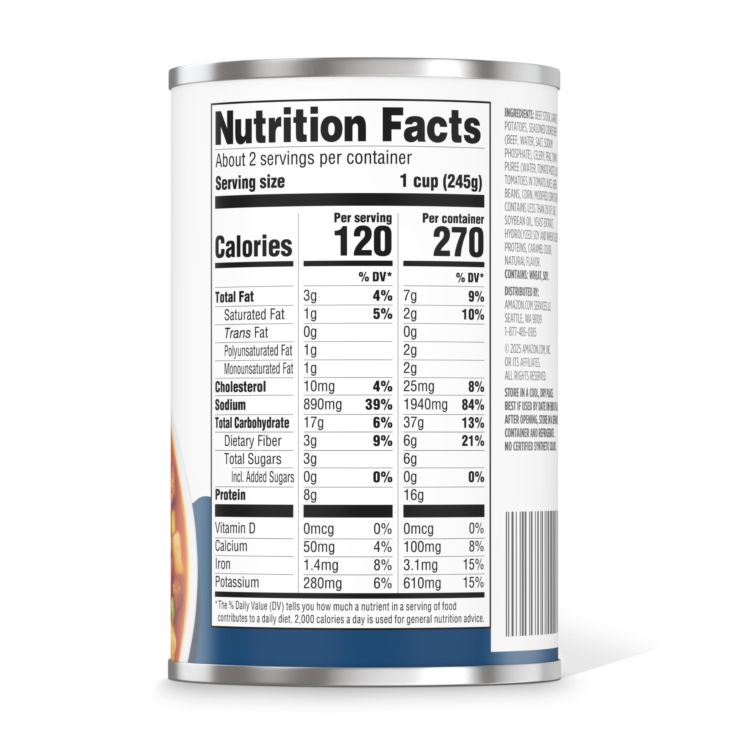 Amazon Grocery, Hearty Beef & Vegetable Soup, 18.8 Oz