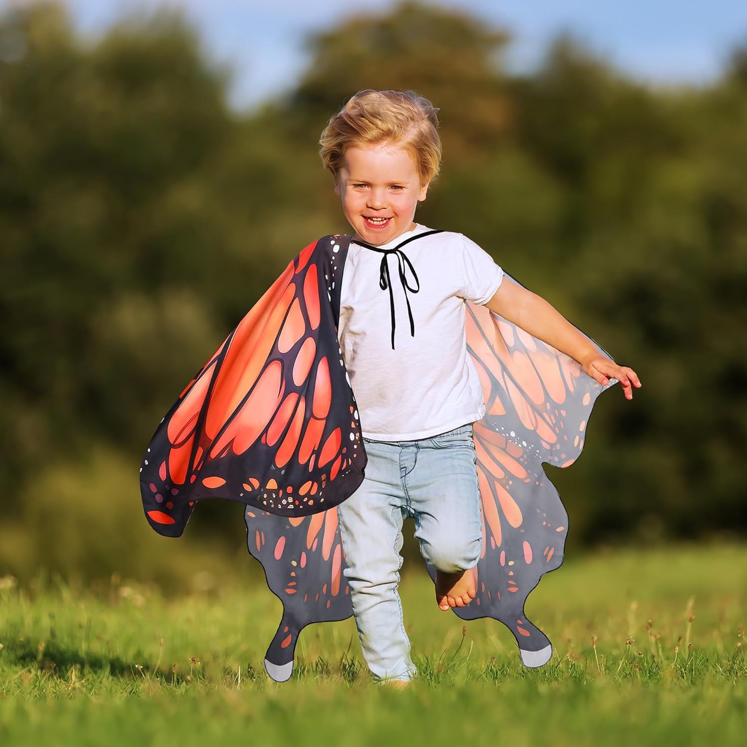 Miniatura 2 de MIDOVAN Disfraz de alas de mariposa para niños, 3 piezas, alas de arco iris, capa, diadema y máscara para niñas, disfraz de Halloween, cumpleaños