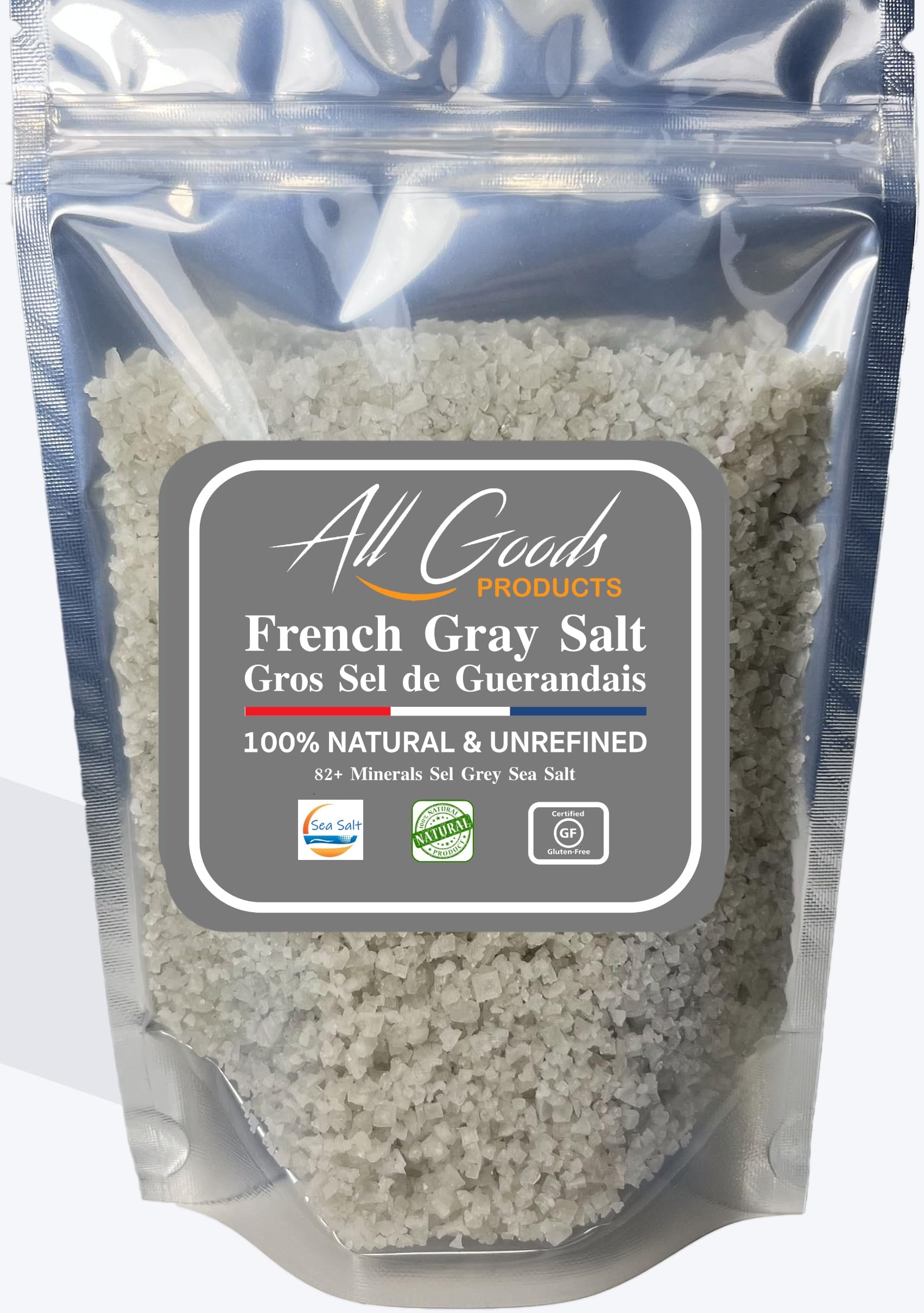 All Goods French Grey Sea Salt – Coarse 5 oz, 82 Minerals, French Gray, Hand-Harvested, Les Guérandais, Unrefined.