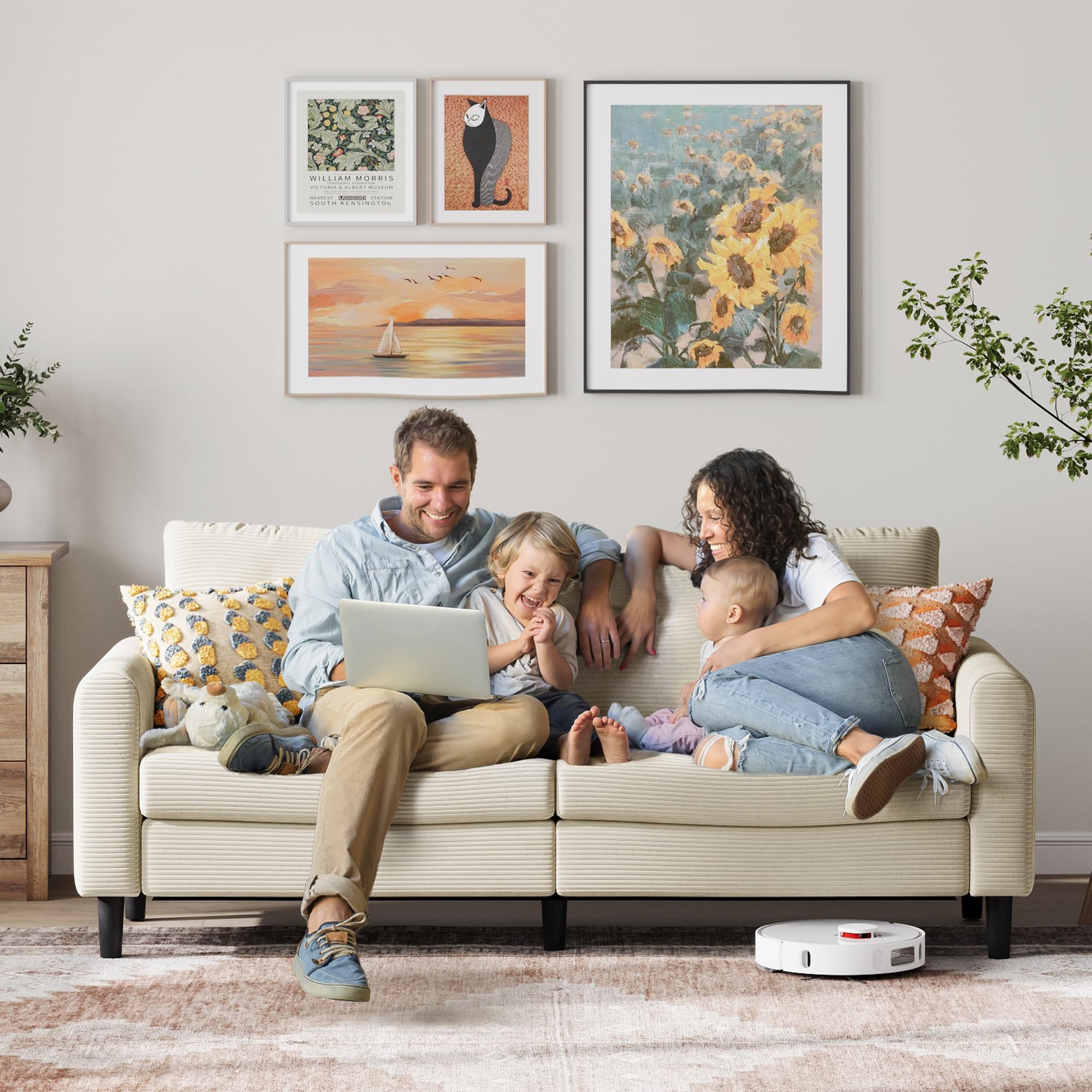 LINSY HOME Canapé 3 Places de 201 cm de Large avec Profondeur d'assise réglable - Petit canapé pour Salon, Chambre à Coucher, Appartement, Bureau - Beige