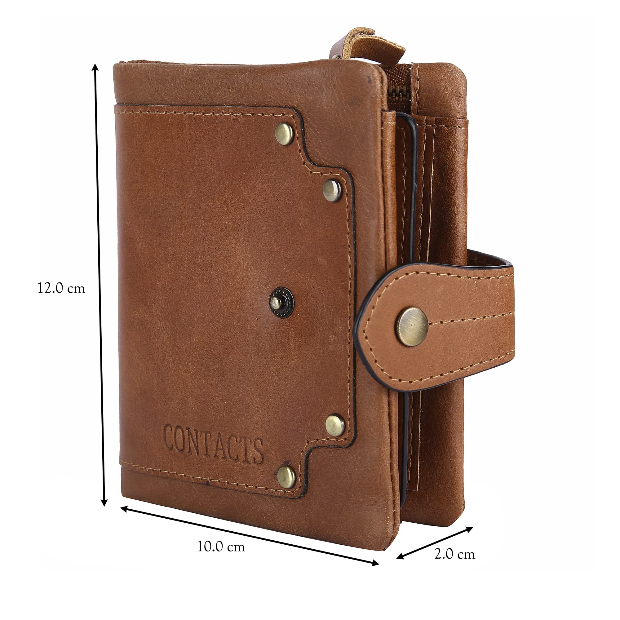 Contacts Men's Genuine Leather Wallet | RFID Blocking Card Holder Wallet for Men | 10 Card Slots, 1 ID Window| Stainless Steel Money Clip| Zip Coin Pocket (Beige) 1