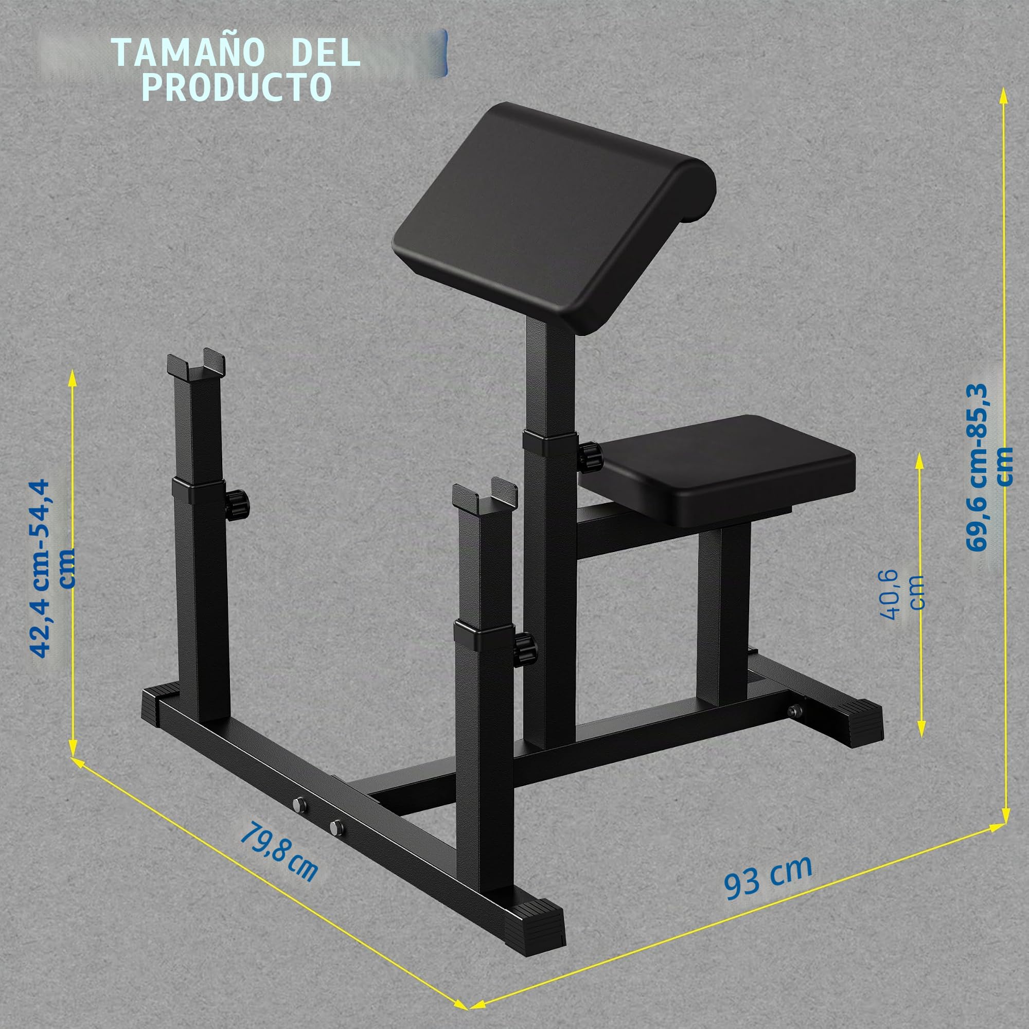 Banco de Fitness Negro Ajustable para Preacher Curl de Brazos, Máquina de Curl de Bíceps y Tríceps, Estación de Pesas Aislada para Entrenamiento de Fuerza Sentado para Gimnasio en Casa