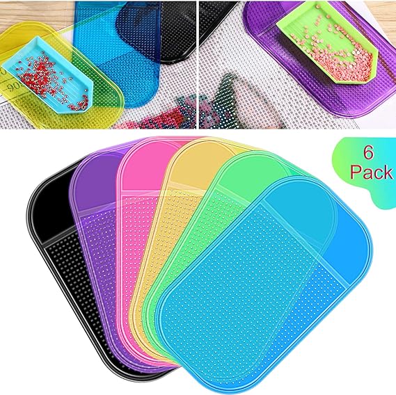 Blulu 6 Pieces Diamond Art Painting Accessories Anti-Slip Tools Sticky Mat Diamond Painting Trays Sticky Gel Pad Universal Mount Holder 5.6 x 3.3 Inch for Adults Art Supplies(Colorful Color Style)