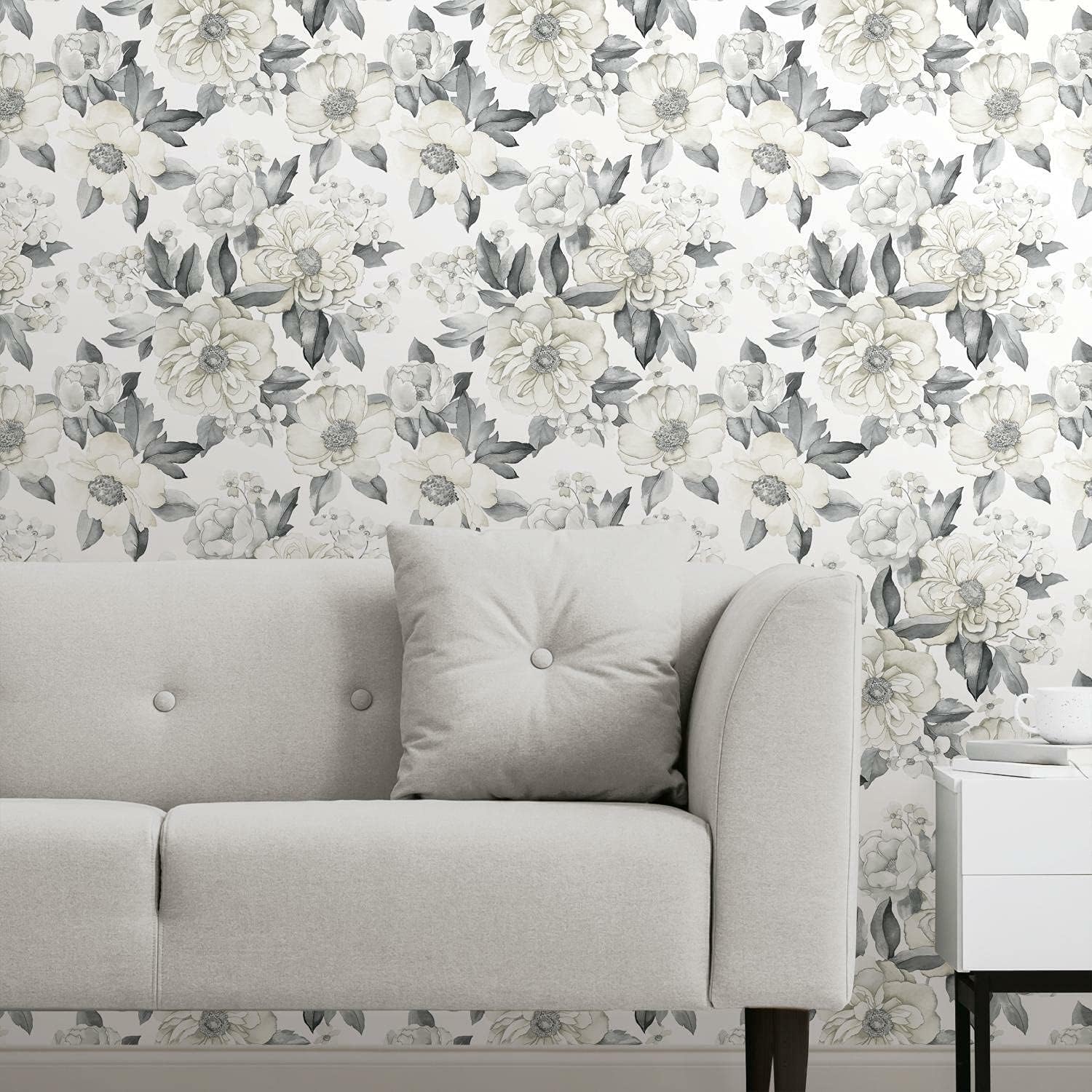 Gray and Taupe Floral Peel & Stick Wallpaper Roll