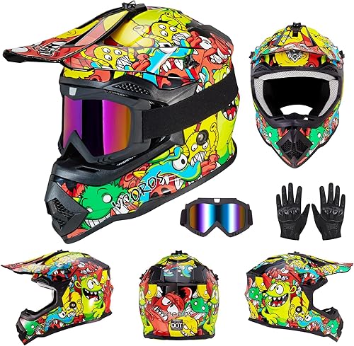Miniatura 2 de VCOROS - Casco para niños y jóvenes, bicicleta de tierra, motocross, calle, todoterreno, BMX, MX, cuatrimoto, bicicleta de tierra, motocicleta,