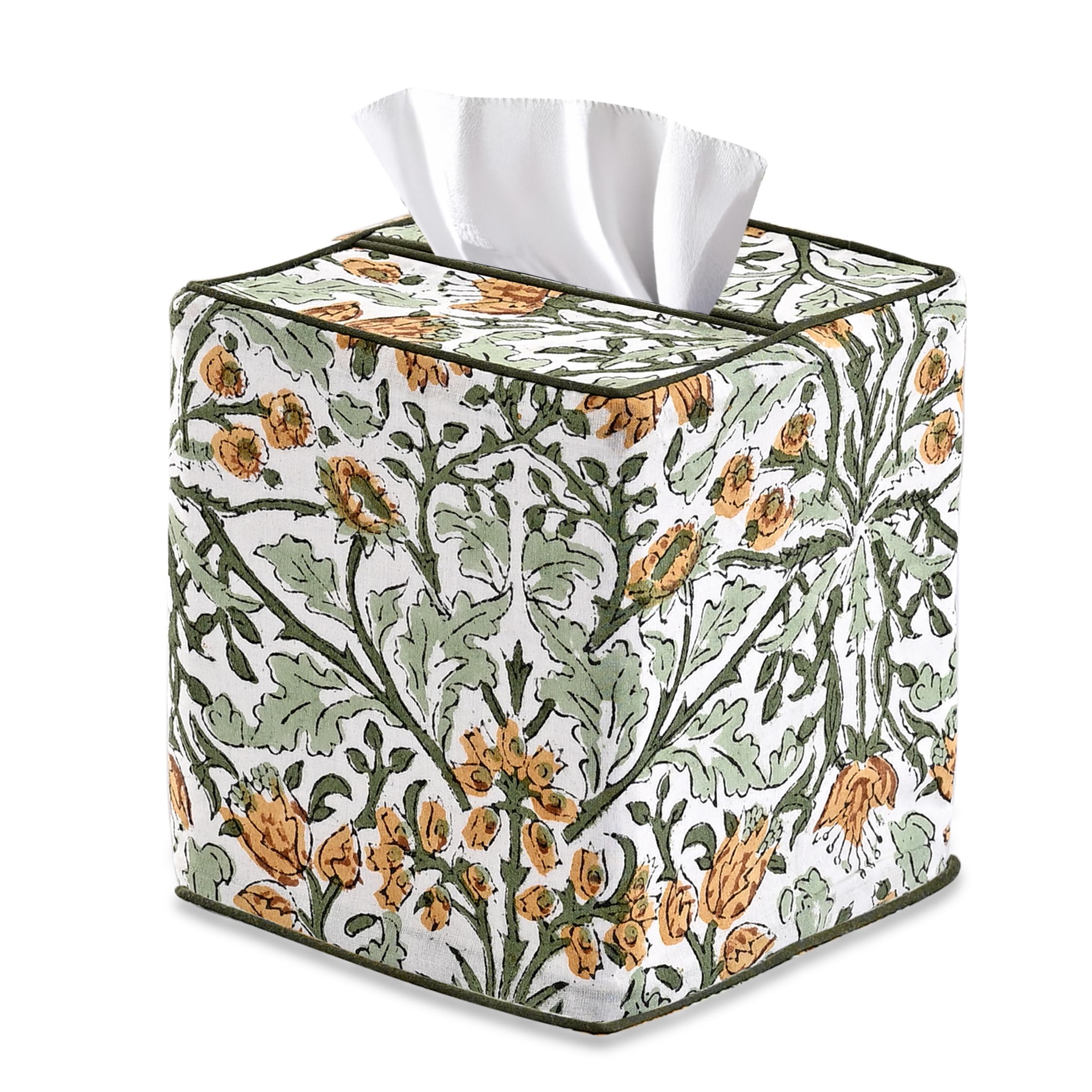 Ridhi Goldenrod Yellow Block Print Tissue Box Cover Handmade Cotton Fabric Tissue Holder for Home Bedroom Living Room