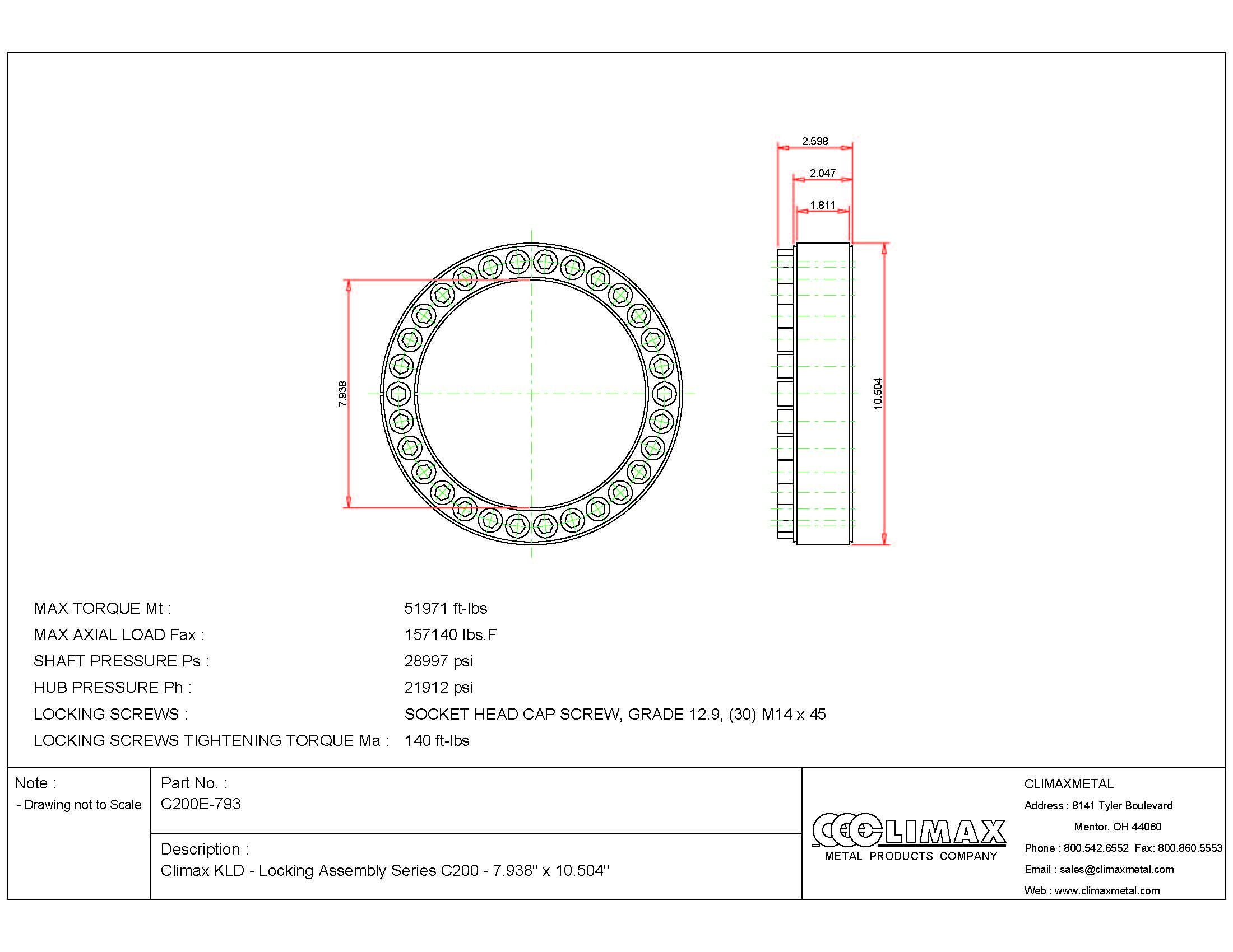 Climax Metals C200E-793 Series 200 Locking Assembly, Steel, 7.94