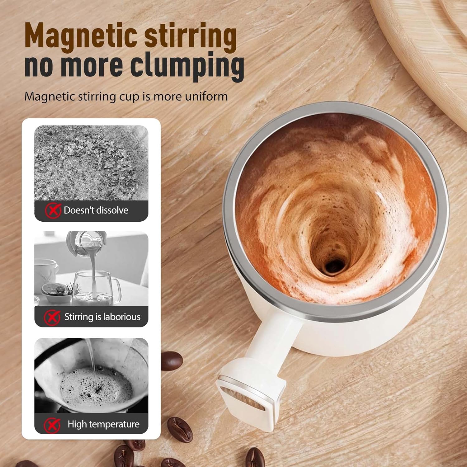 Automatic Magnetic Stirring Coffee Mug, 2026 Upgraded Self Stirring Coffee Mug, Rechargeable Automatic Stirring Coffee Mugs, Self Stirring Mug with Lid, Portable Electric High Speed Mixing Cup (White)