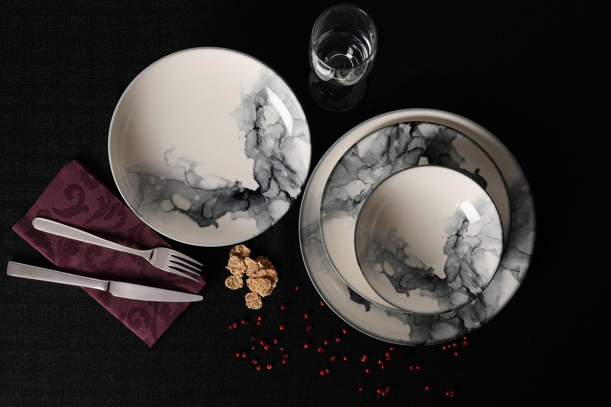 Elegant 24-Piece Dinner Set, 100% Porcelain | Includes Deep Plates, Cake Plates, Service Plates & Bowls | Microwave & Dishwasher Safe | Perfect for Any Occasion