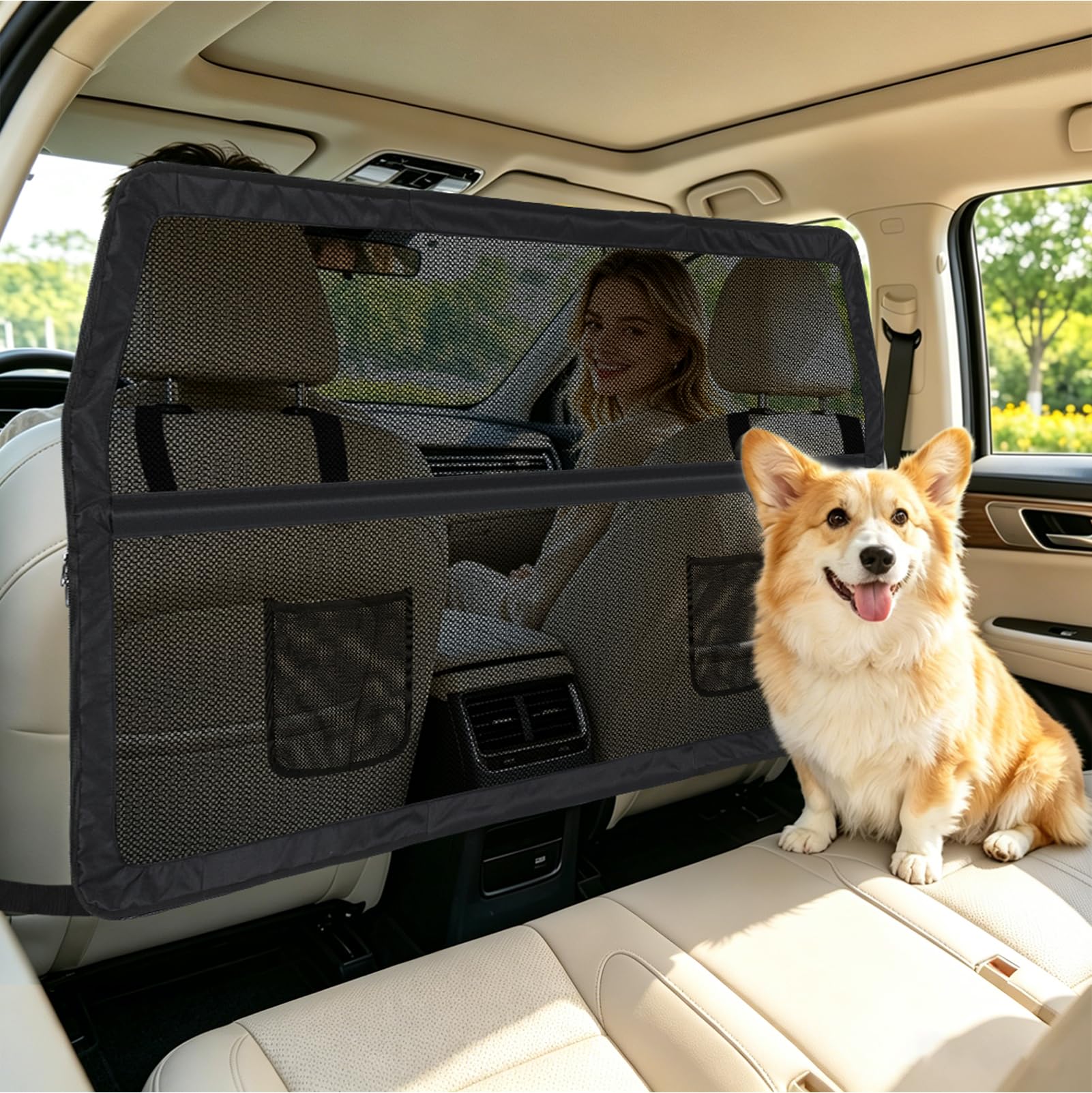 LIROPAU Griglia per cani per auto, per sedile posteriore e bagagliaio, rete di sicurezza per cani, griglia di separazione universale per SUV, camion