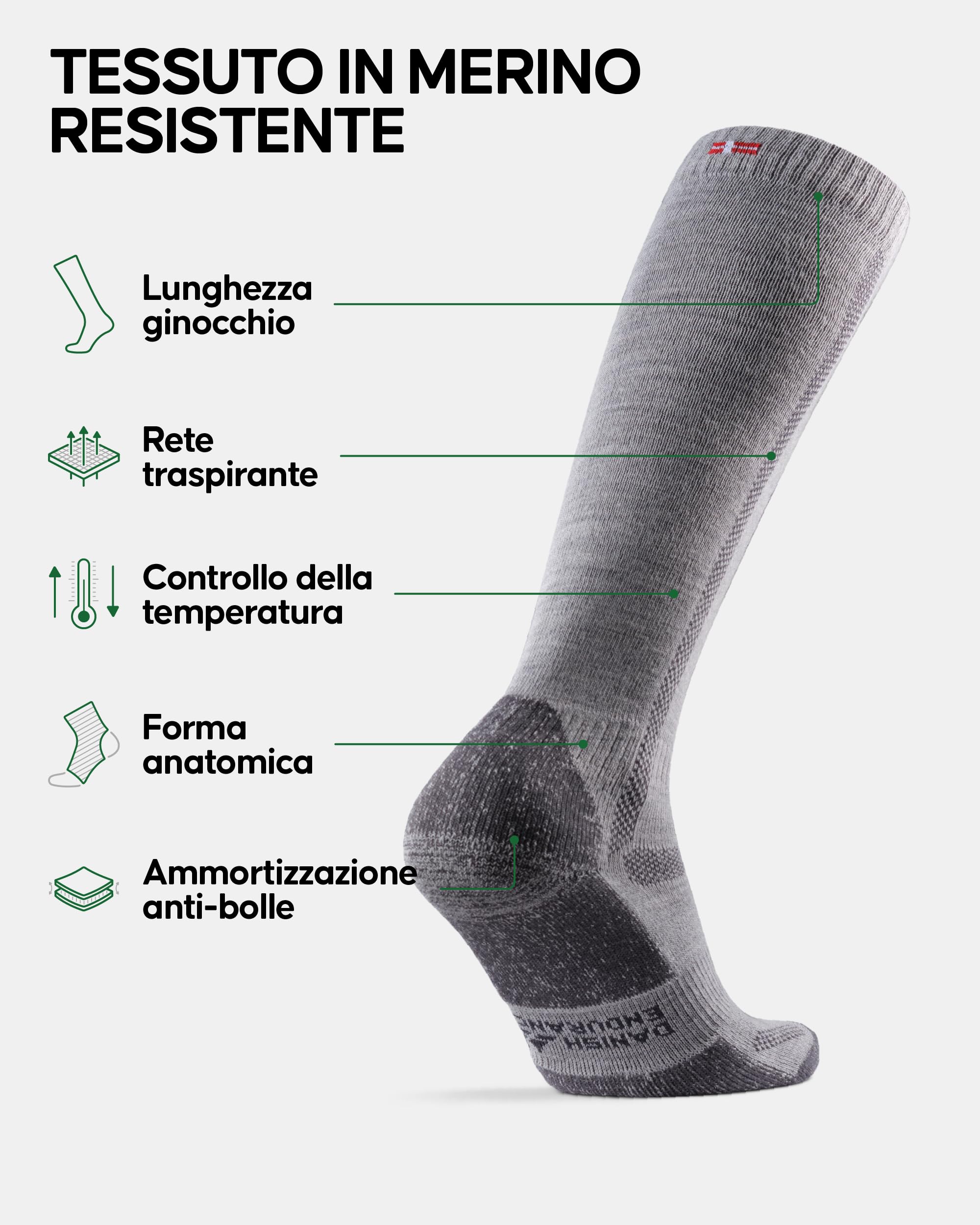 DANISH ENDURANCE Calze Trekking Lunghe in Lana Merino, Calzettoni Anti Vesciche, da Uomo e Donna, 1 o 3 Paia