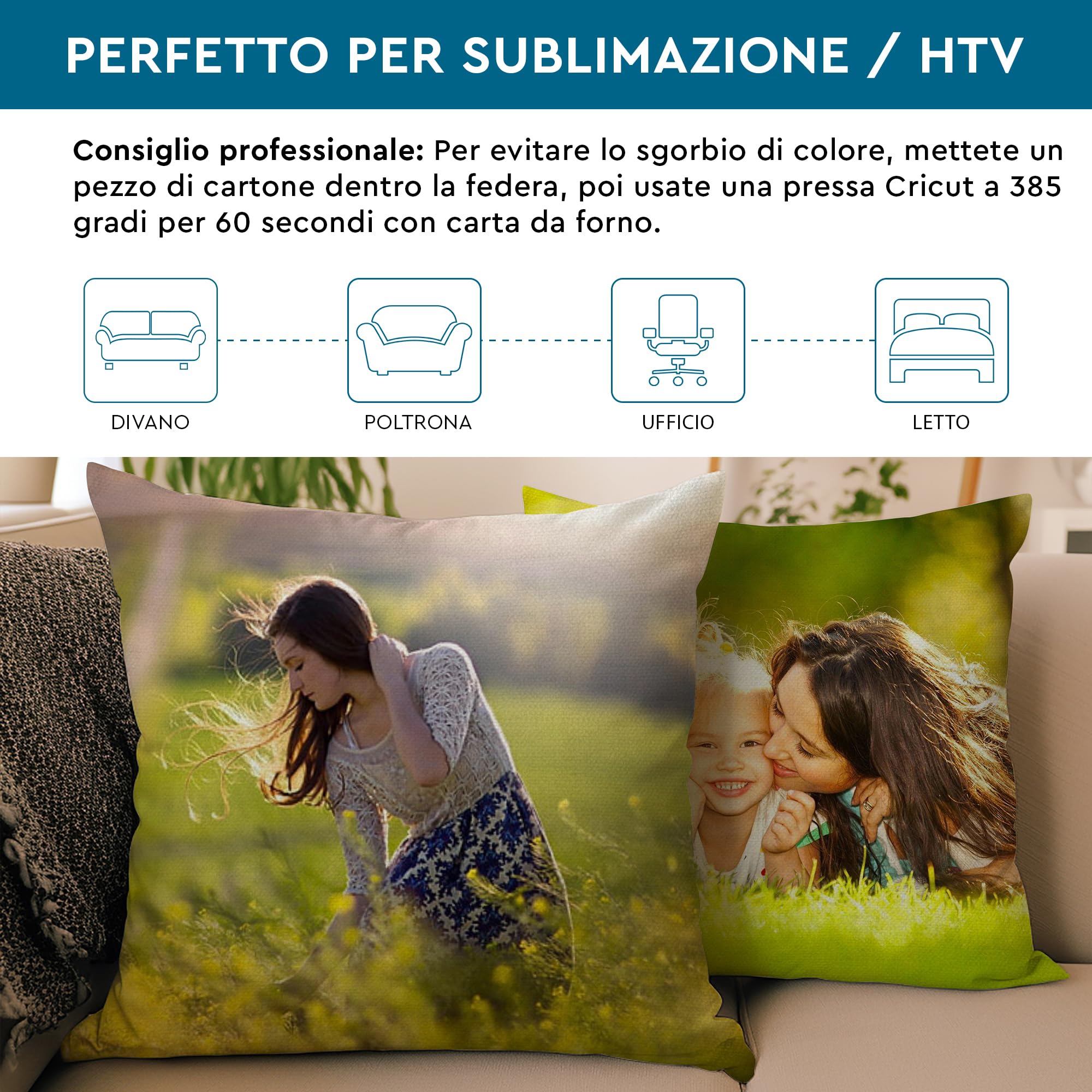 Encasa XO Federe Cuscini, senza imbottitura 16"x16" Bianco | Sublimazione, Fai da Te | Twill di Poliestere | Cerniera Invisibile | Lavabile in Lavatrice | Set di 10