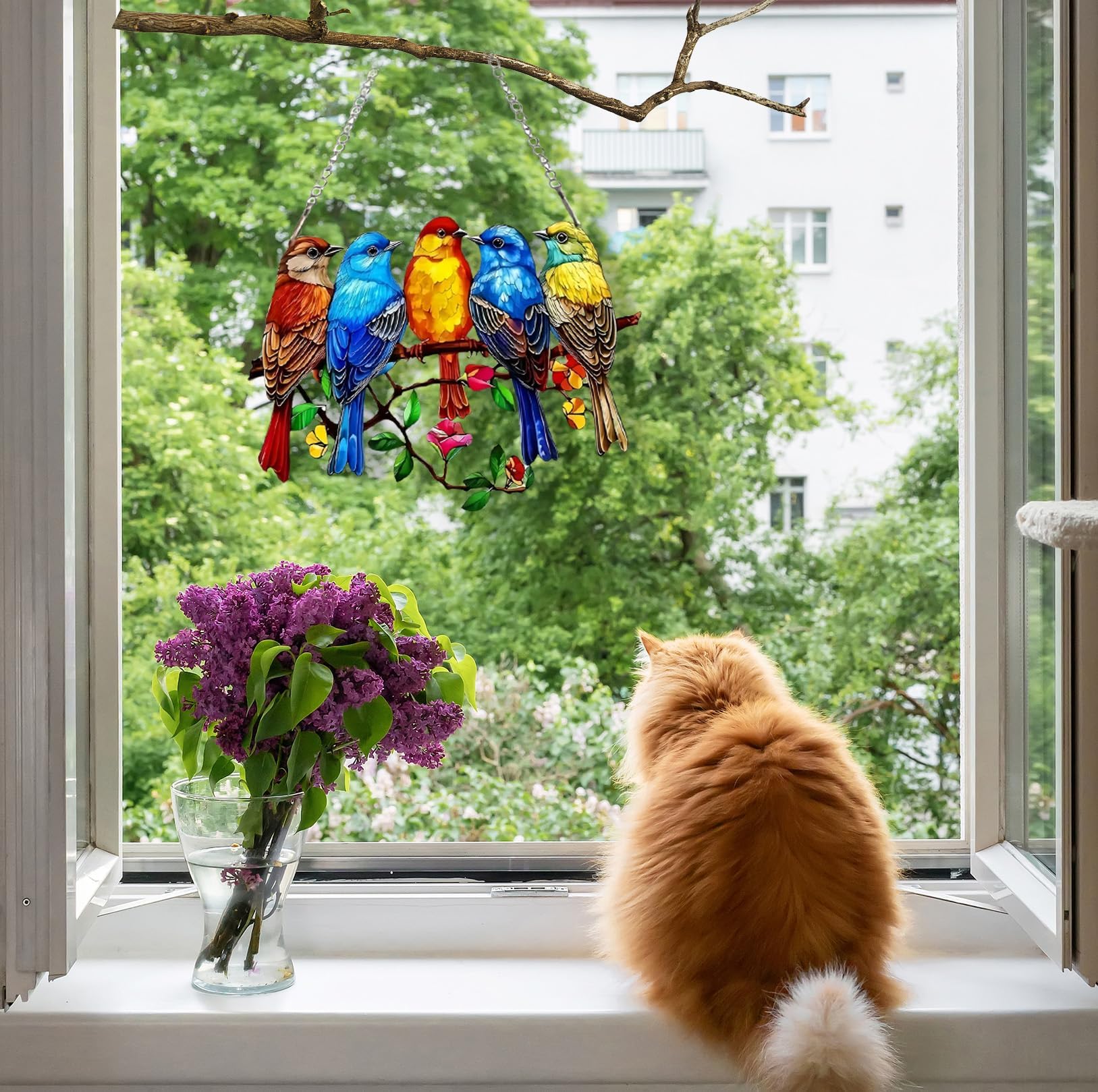 Pendentif De Fenêtre En Acrylique - Attrape-soleil Oiseau Avec Chaîne | Colibri En Acrylique | Panneau En Verre Teinté Artificiel à Suspendre Pour La Maison Et Le Jardin Estheti