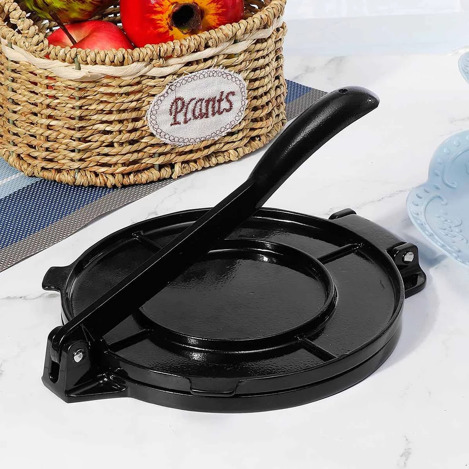 20 Cm / 8 Pulgadas Tortilla Press Maker Aluminio Plegable Cocina Casera Hornear Harina De Maíz Quesadilla Prensa Maker Herramienta De Pastel De Bricolaje, Negro